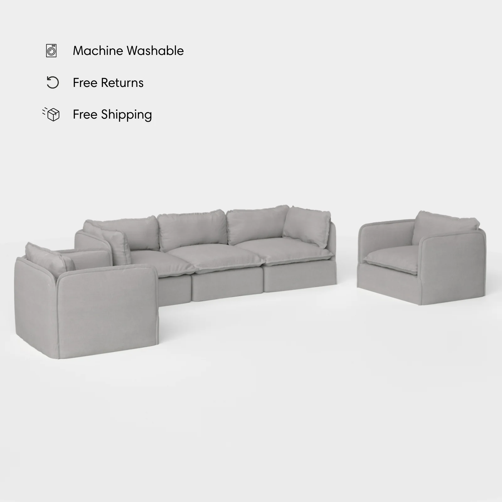 Modular Outdoor Washable 3-Seater Sofa + Armchair Set | Classic Canvas in Stone Gray