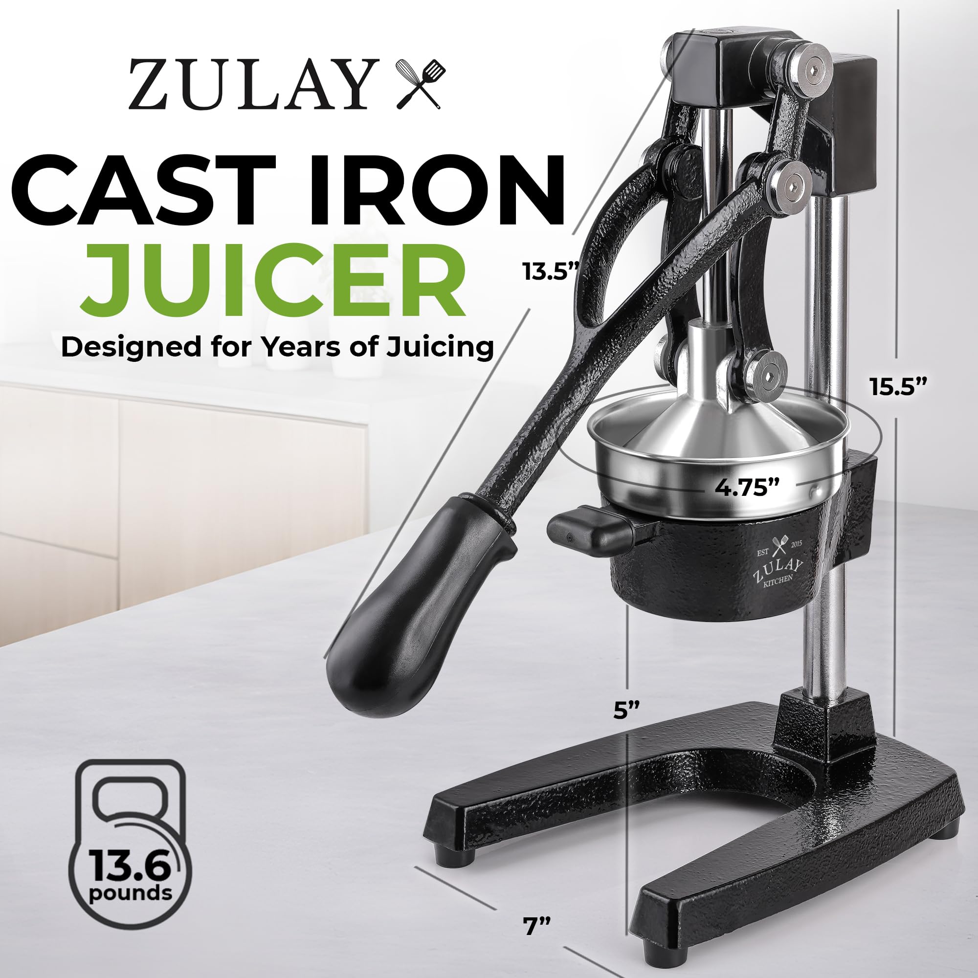 ZULAY KITCHEN Cast Iron Juicer - Heavy-Duty Manual Citrus Press