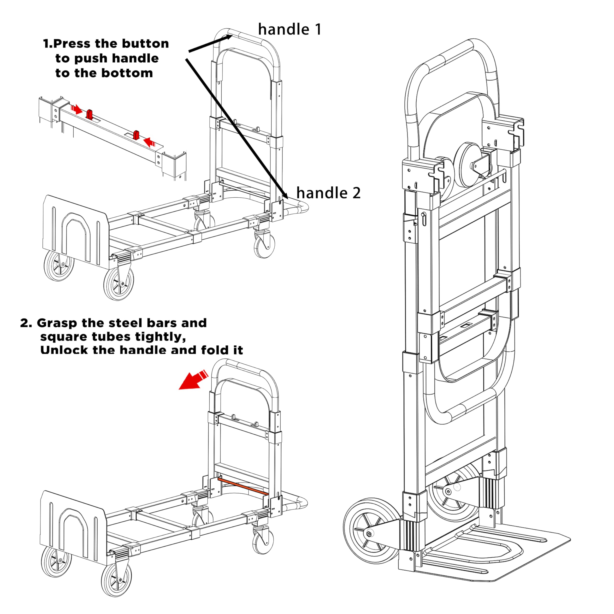 SUZHI 3-in-1 Convertible Hand Truck Dolly Cart, 500 lbs