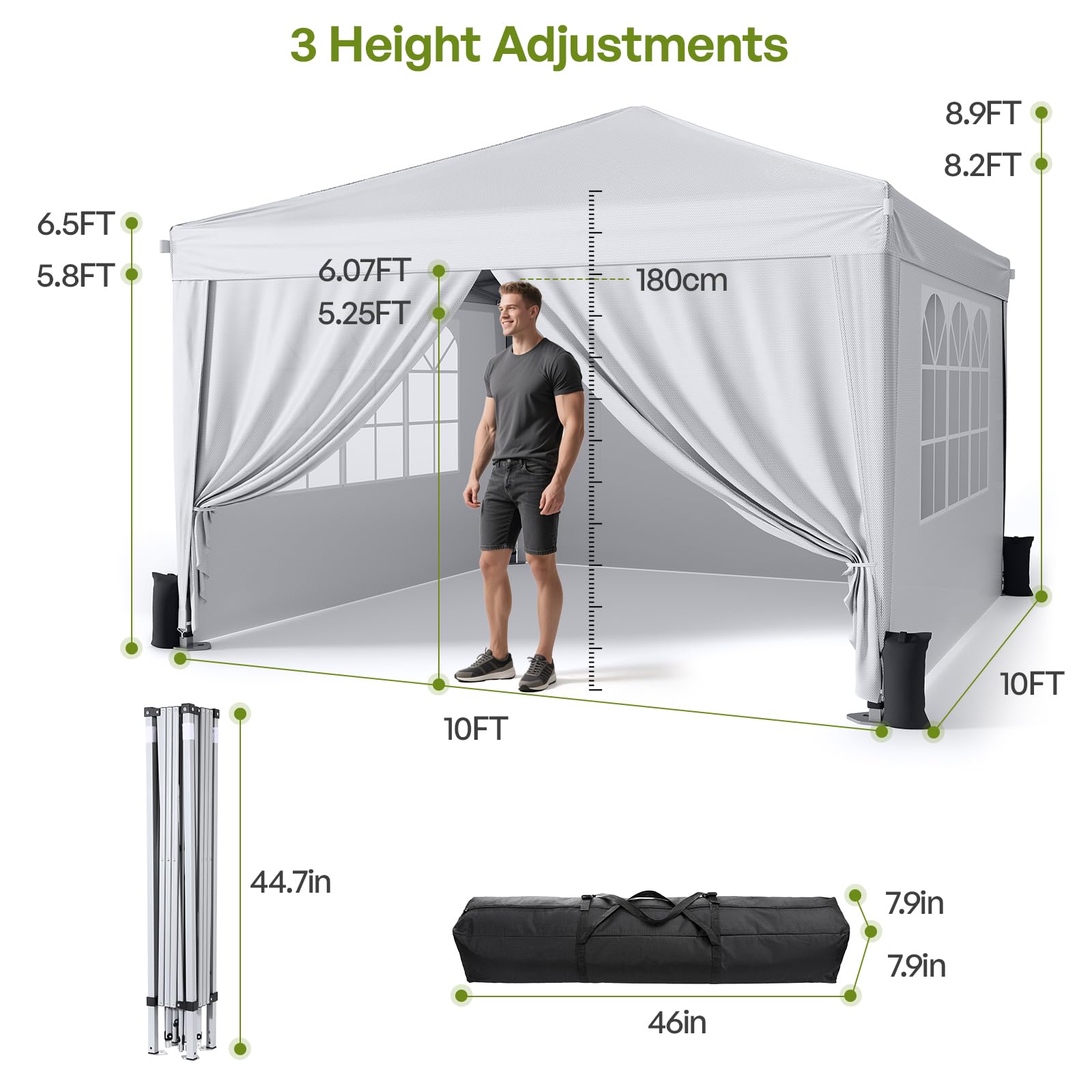 DRIFTALIA 10x10 Pop Up Canopy Tent with Sidewalls - White