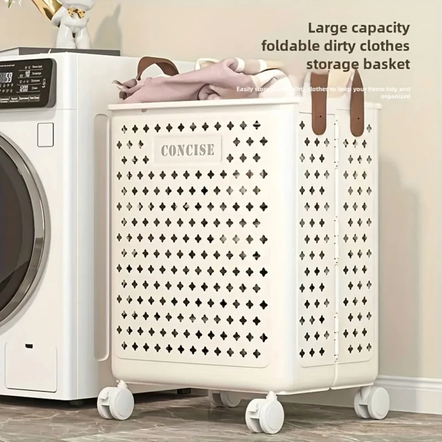 Large Foldable Laundry Basket with Wheels, Spacious Rectangular Mesh Storage Bin for Gym Equipment & Home