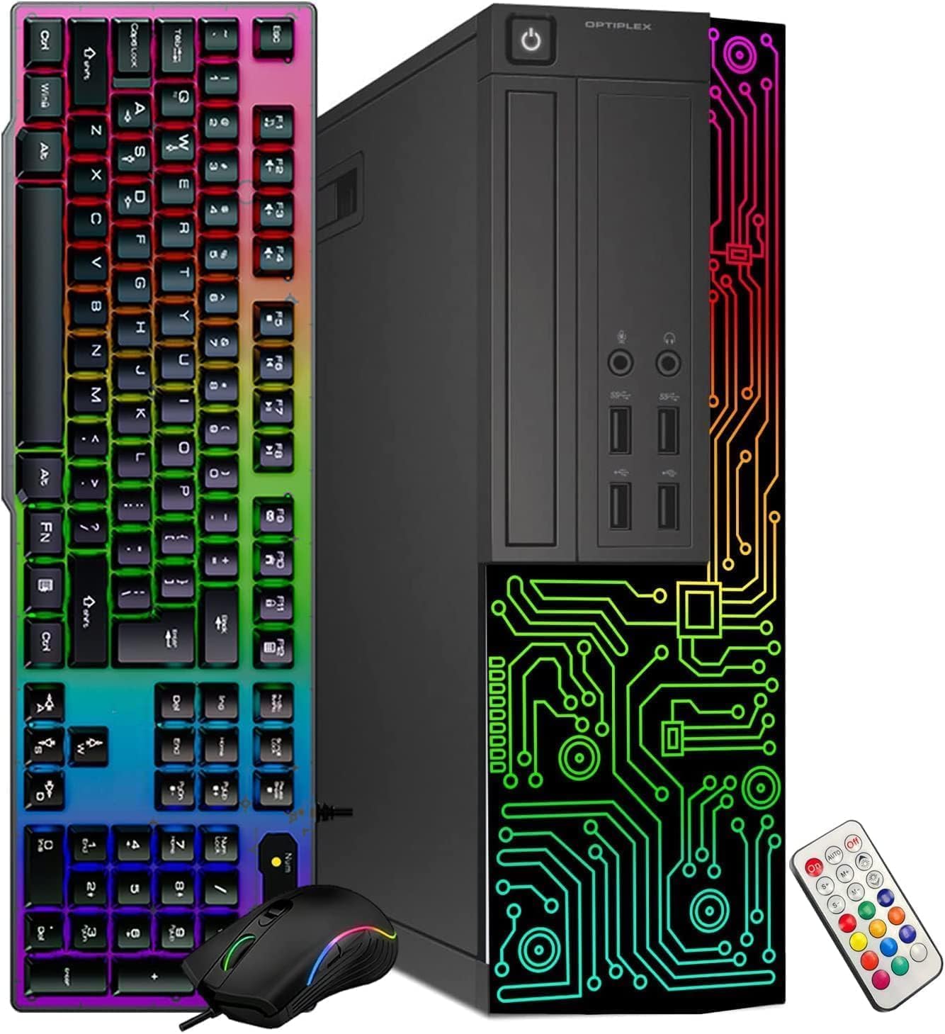 Dell OptiPlex Desktop RGB Computer PC, Intel Core i7 Core Processor, 16G RAM, 512G SSD, 24 Inch HDMI Monitor, RGB Keyboard & Mouse & Headset, WiFi, Windows 11 Pro (Renewed)