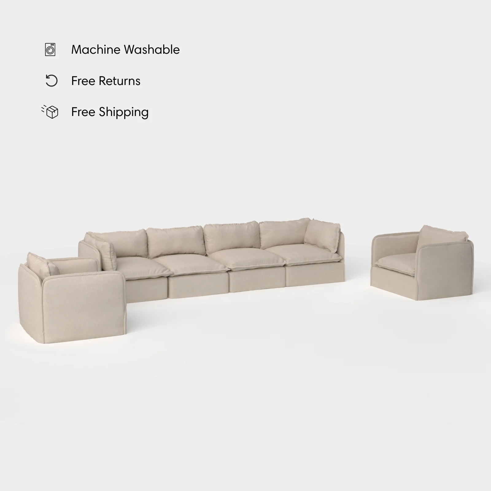 Modular Outdoor Washable 4-Seater Sofa + Armchair Set | Classic Canvas in Sand