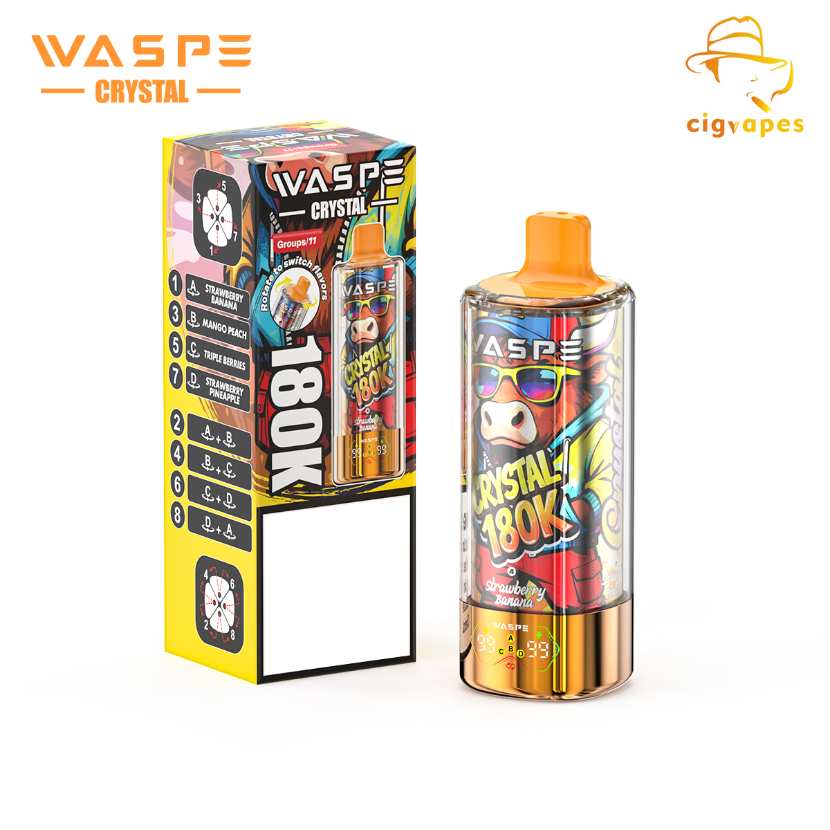 EU Warehouse Waspe Crystal 180k 8 In 1 Puffs 180000 Disposable Vapes Fruit Ice Combos