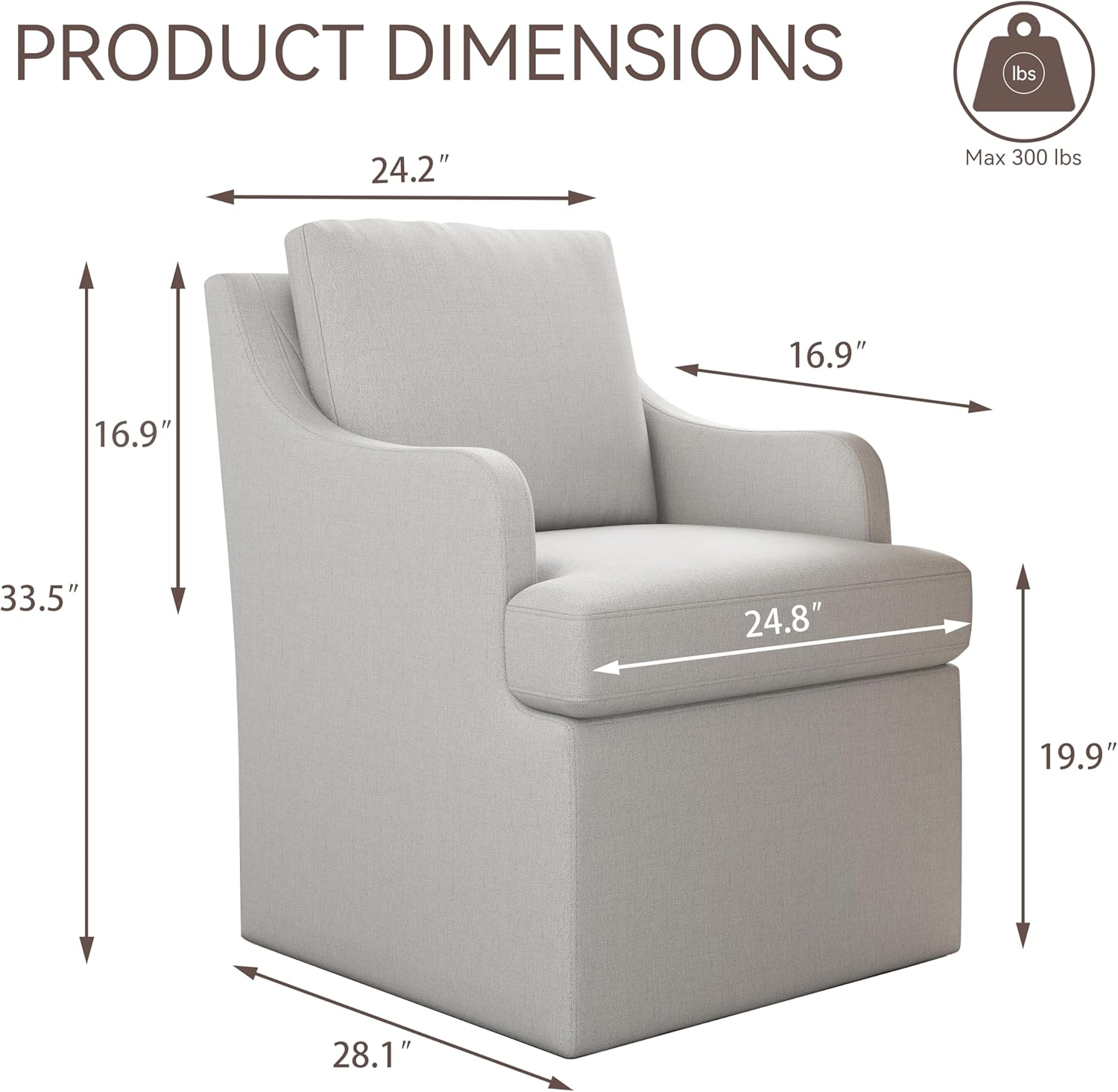VKNOW Upholstered Dining Chairs Set of 4, Modern Kitchen Chairs Dinner Chairs with 4 Casters, Chenille Armchair for Bedroom Reading Room Living Room, Light Grey