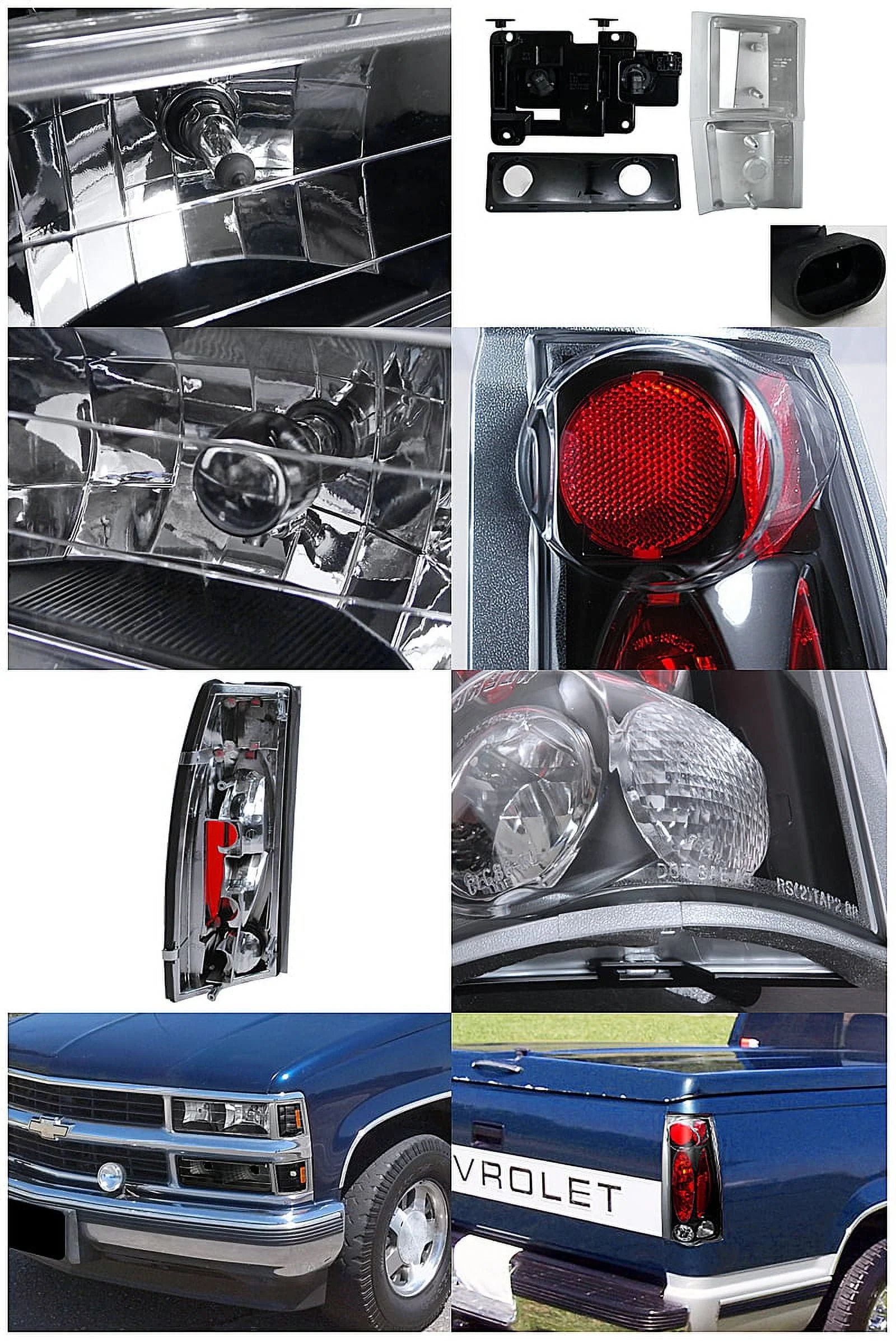 Spec-D Tuning Black Headlights + Bumper & Corner Lamps + LED Bumper Fog Light Compatible with Chevy C/K 1500/2500/3500 Left + Right Pair Headlamps Assembly
