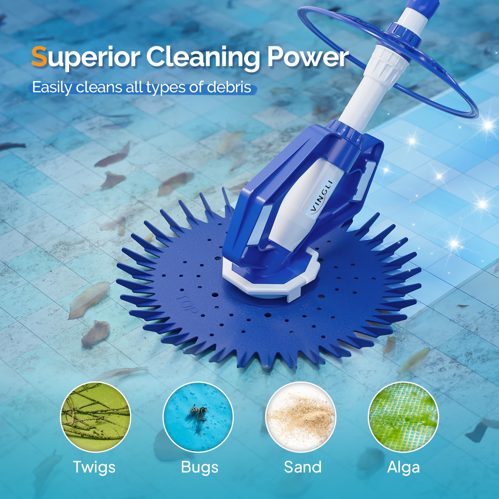 VINGLI Automatic Pool Vacuum Cleaner with 33FT Hose