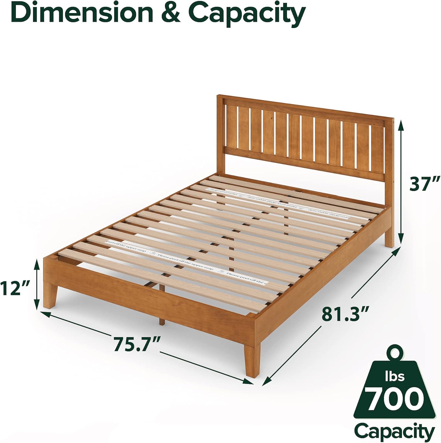 Zinus Alexis Deluxe Wood Platform Bed Frame with Headboard, Wood Slat Support, No Box Spring Needed, Easy Assembly, Rustic Pine, King