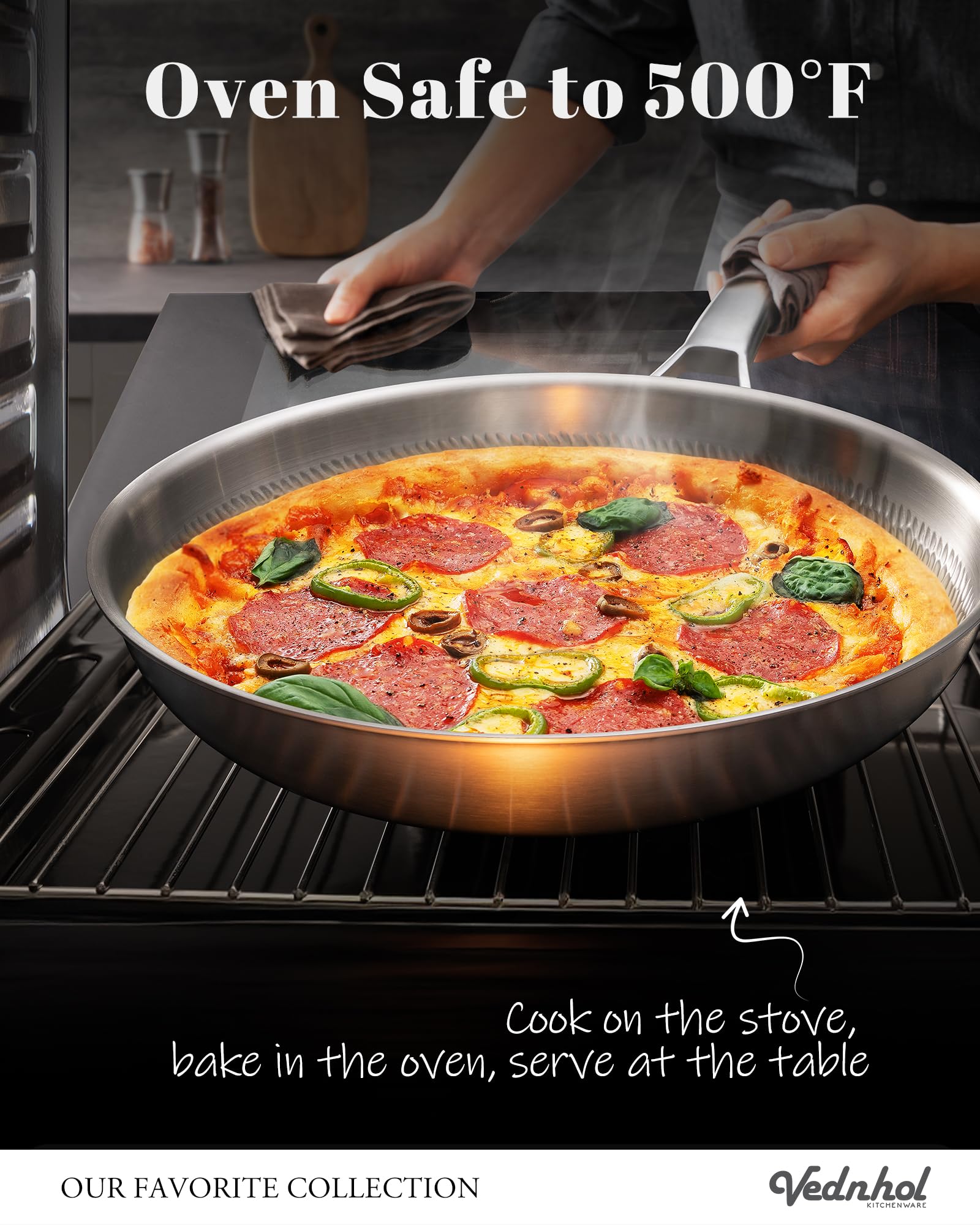 VEDNHOL Titanium Pan 12-Inch Hammered Pro Skillet with Lid