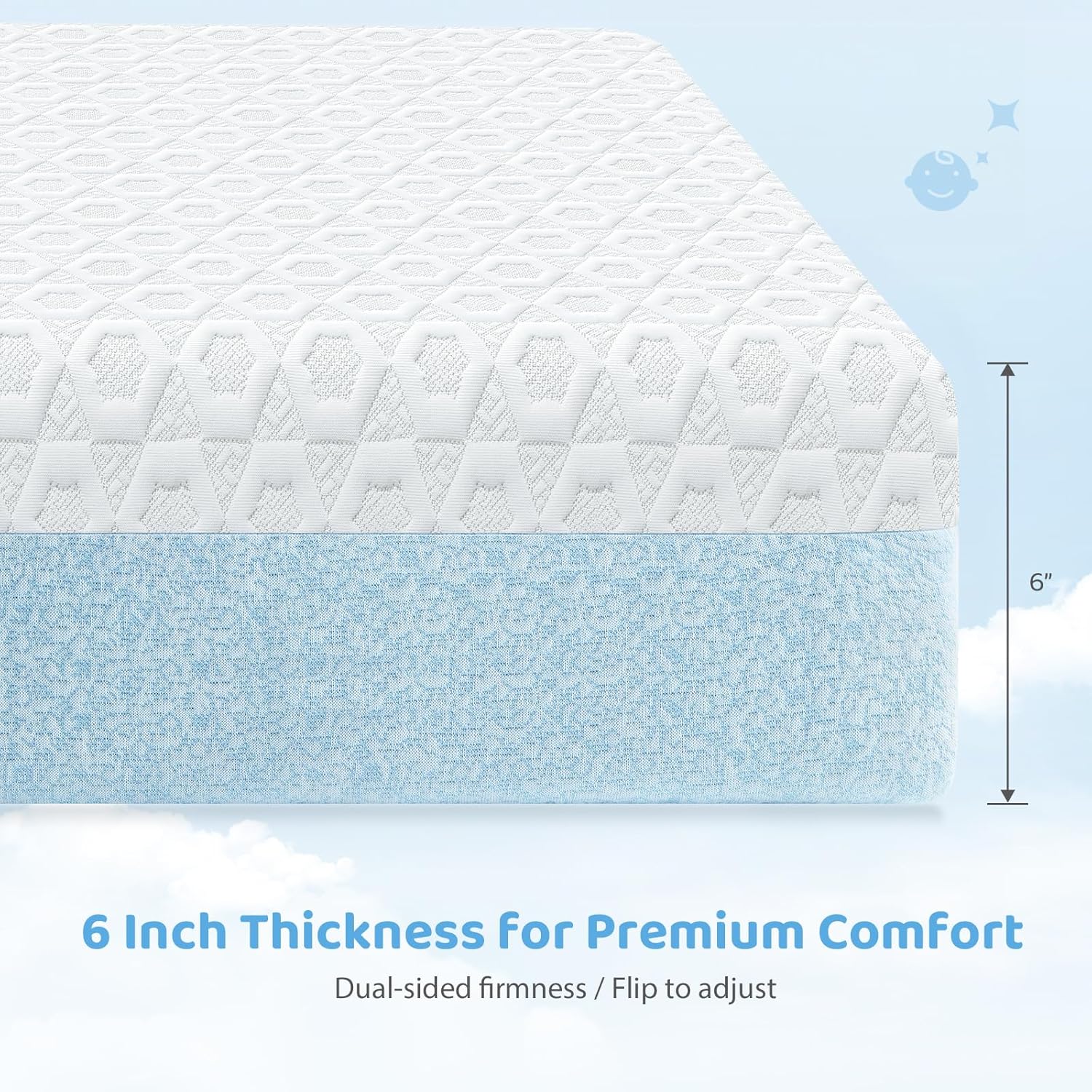 Dourxi Crib Mattress, Dual Firmness Soft & Firm Memory Foam Toddler Mattress, 3-Layer Baby Mattresses with Breathable Washable Cover, CertiPUR-US Certified, 52