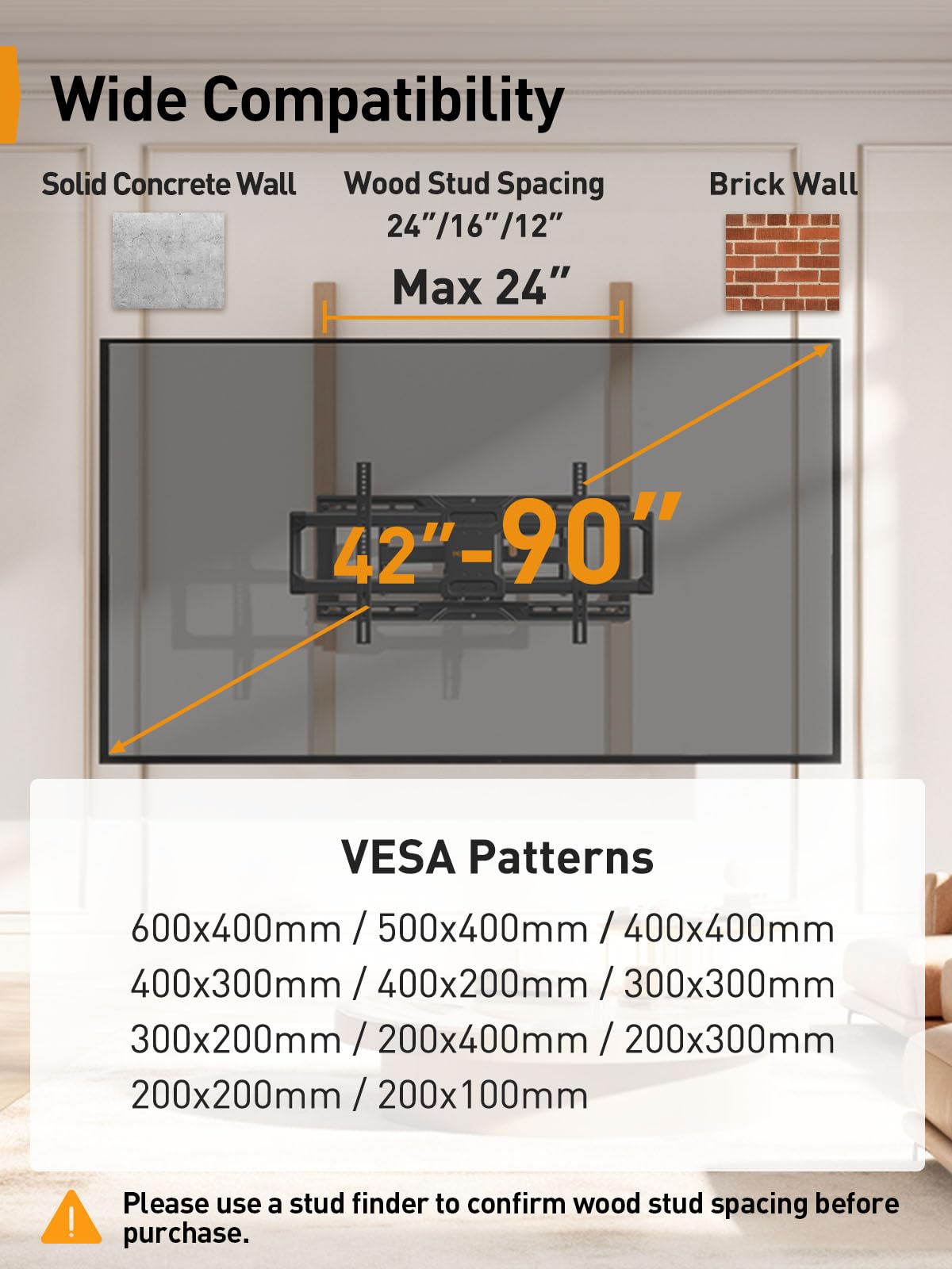 PERLEGEAR UL-Listed Full Motion TV Wall Mount for 42-90