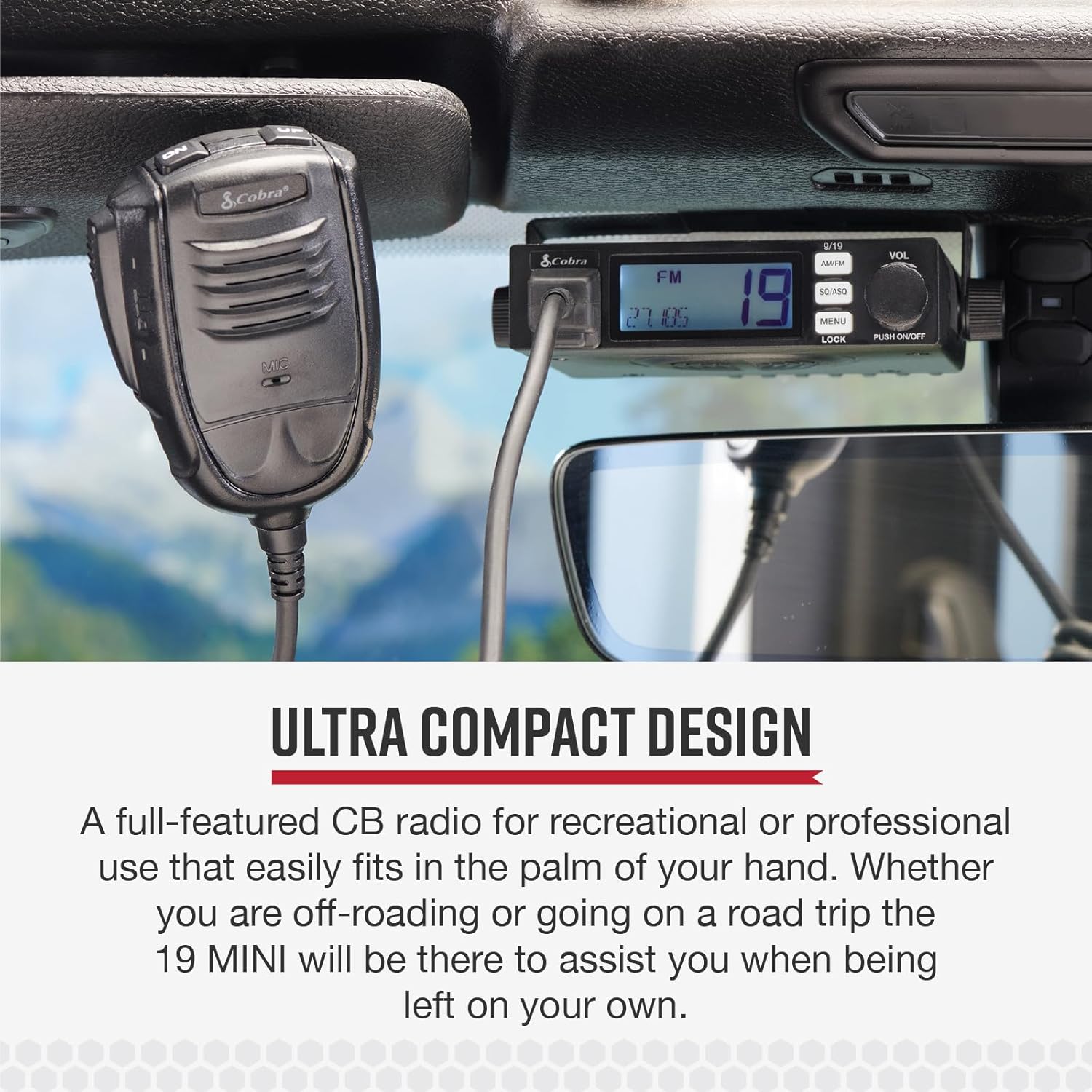 Cobra 19 MINI CB Radio & Cobra HGA1500 42 Inch Magnetic Mount CB Antenna: Dual-Mode AM/FM, 440 Channels, VOX, Auto Squelch, Auto Power, 4-Watt Output, Long-Range Antenna for Clear Signal, Black