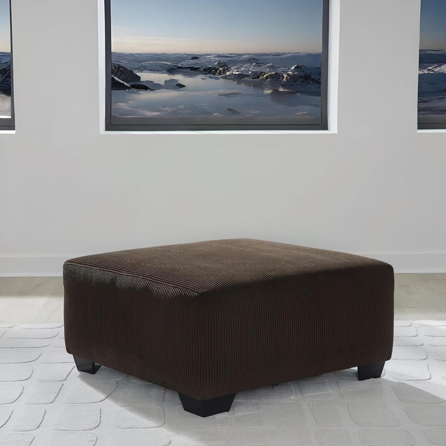 Signature Design by Ashley Firescrest Transitional Upholstered Oversized Accent Ottoman with Textured Stripe Pattern, Dark Brown