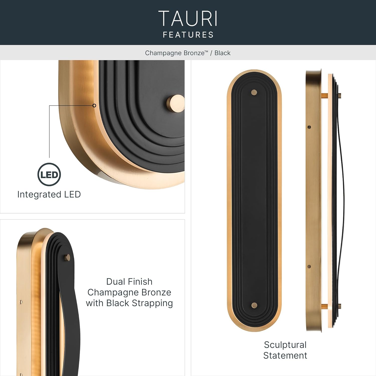 Kichler Tauri 24.5 Inch Modern Medium LED Sconce Wall Light, in Champagne Bronze, Wall Mount Vertically or Horizontally, (24.5