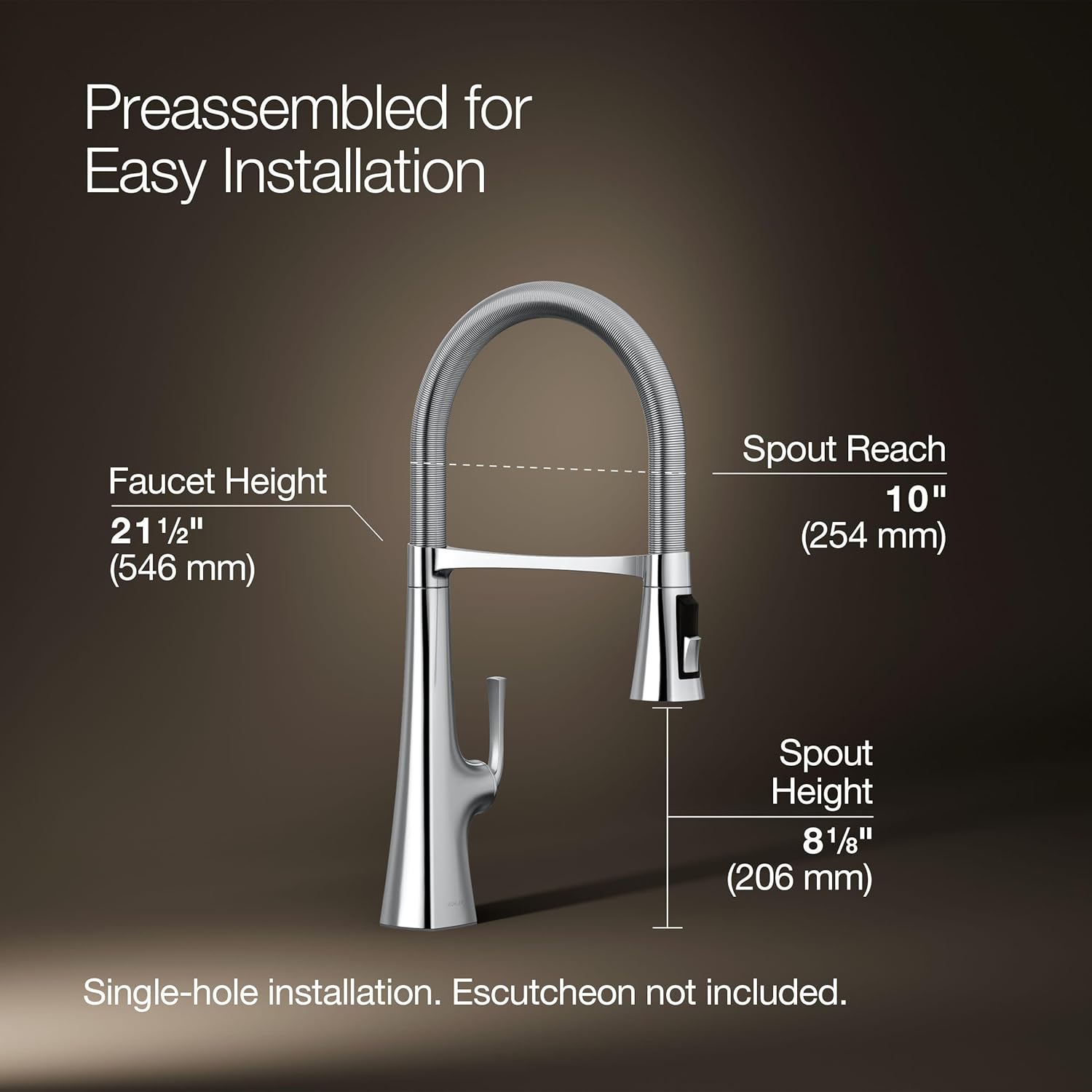 Kohler 22061-CP Graze Semi-pro, 3 Function Commercial Kitchen Faucet with Pull Down Sprayer, Standard, Polished Chrome