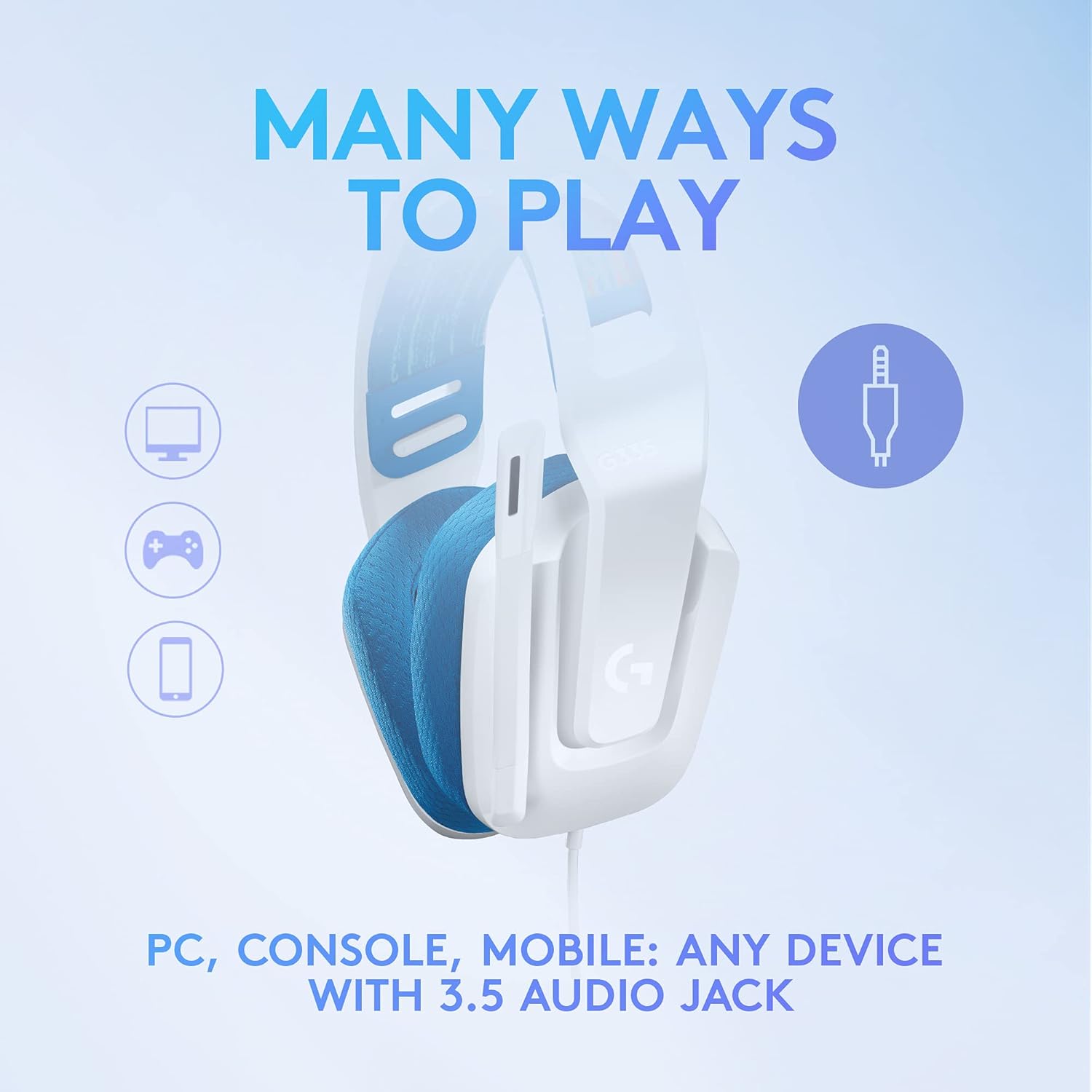 Logitech G335 Wired Gaming Headset + G203 Wired Gaming Mouse Bundle - White