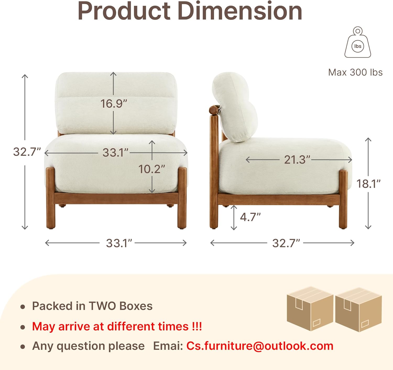Mid Century Modern Accent Chair Set of 2, Upholstered Armless Lounge Chair with Wooden Frame and Thick Padded Seat for Living Room, Bedroom,Linen