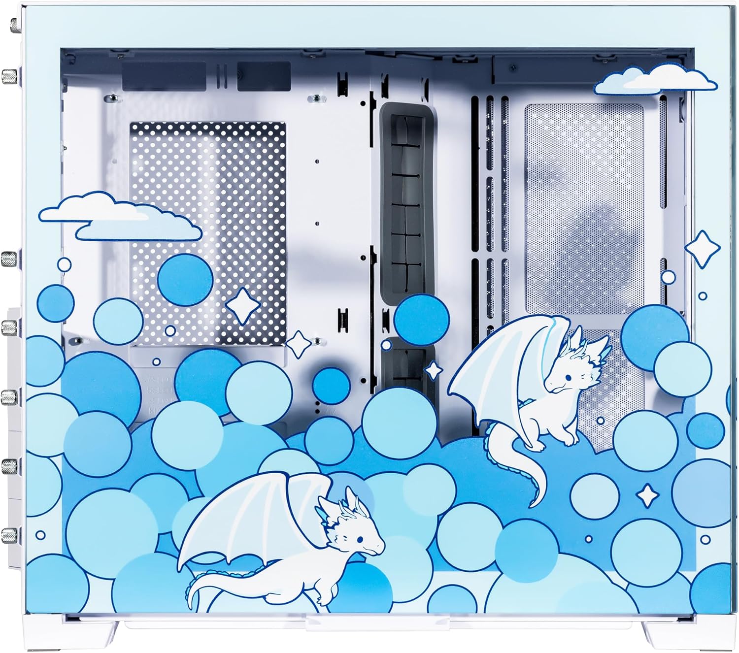 Velztorm Frosty Dragon Blue Limited Edition Art Aluminum Tempered Glass O11 Dynamic Mini Snow White Gaming Computer Case, Supports Mini-ITX, Micro-ATX, and ATX Motherboard Sizes, O11D Mini-S