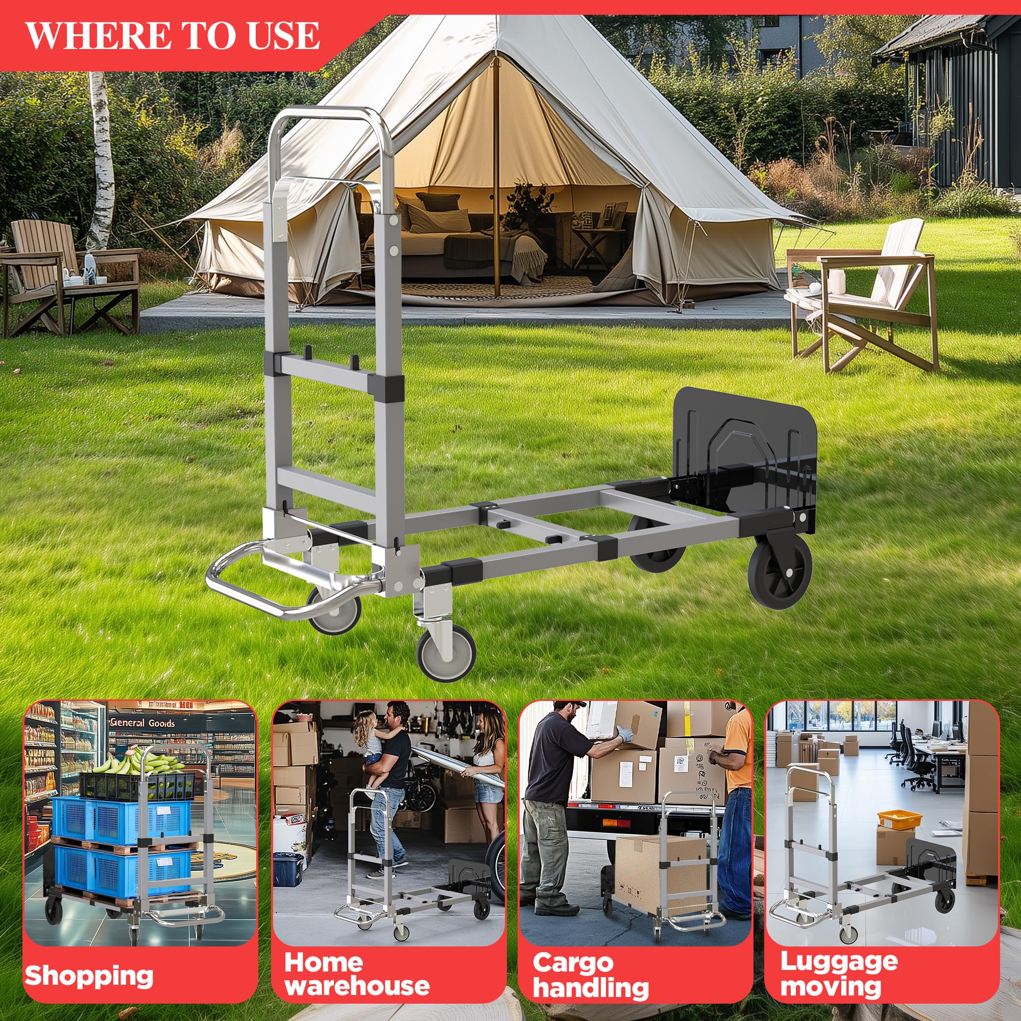 SUZHI 3-in-1 Convertible Hand Truck Dolly Cart, 500 lbs