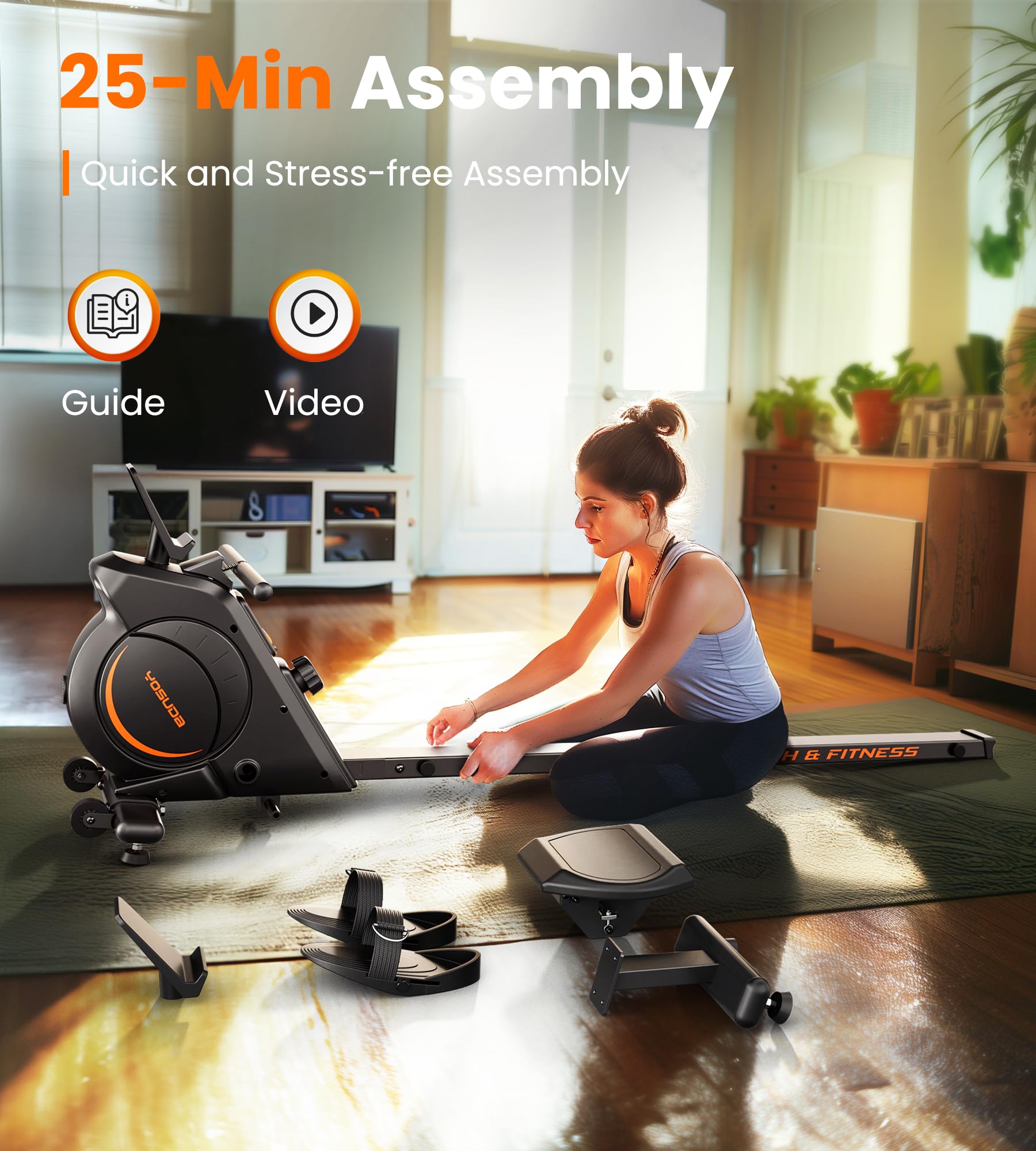 YOSUDA Magnetic Water Rowing Machine with Bluetooth App