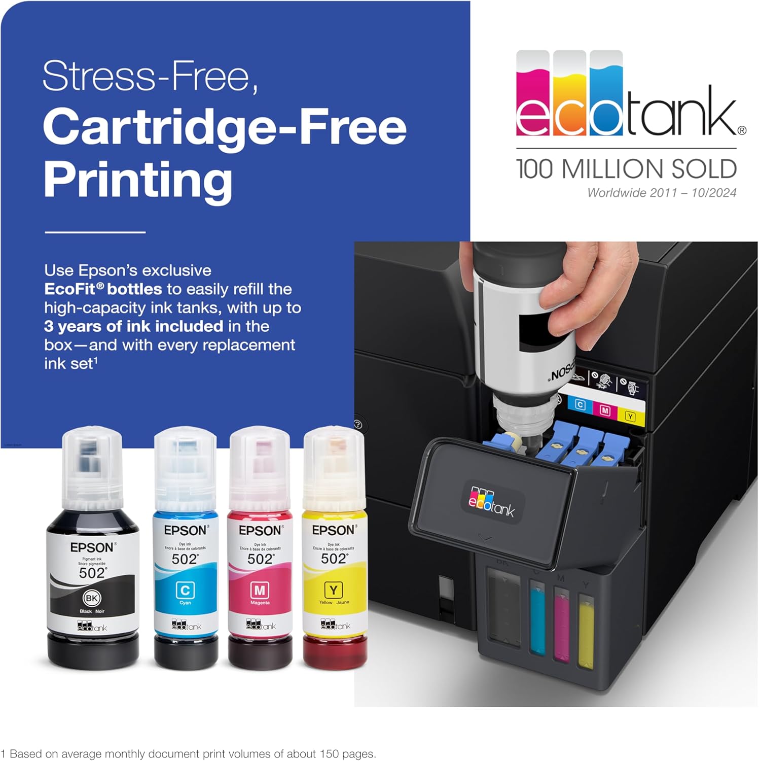 Epson EcoTank ET-4950 Wireless All-in-One Color Supertank Printer with up to 3 Years of Ink Refillable Tanks, Perfect for Home, 18 PPM, 2.4