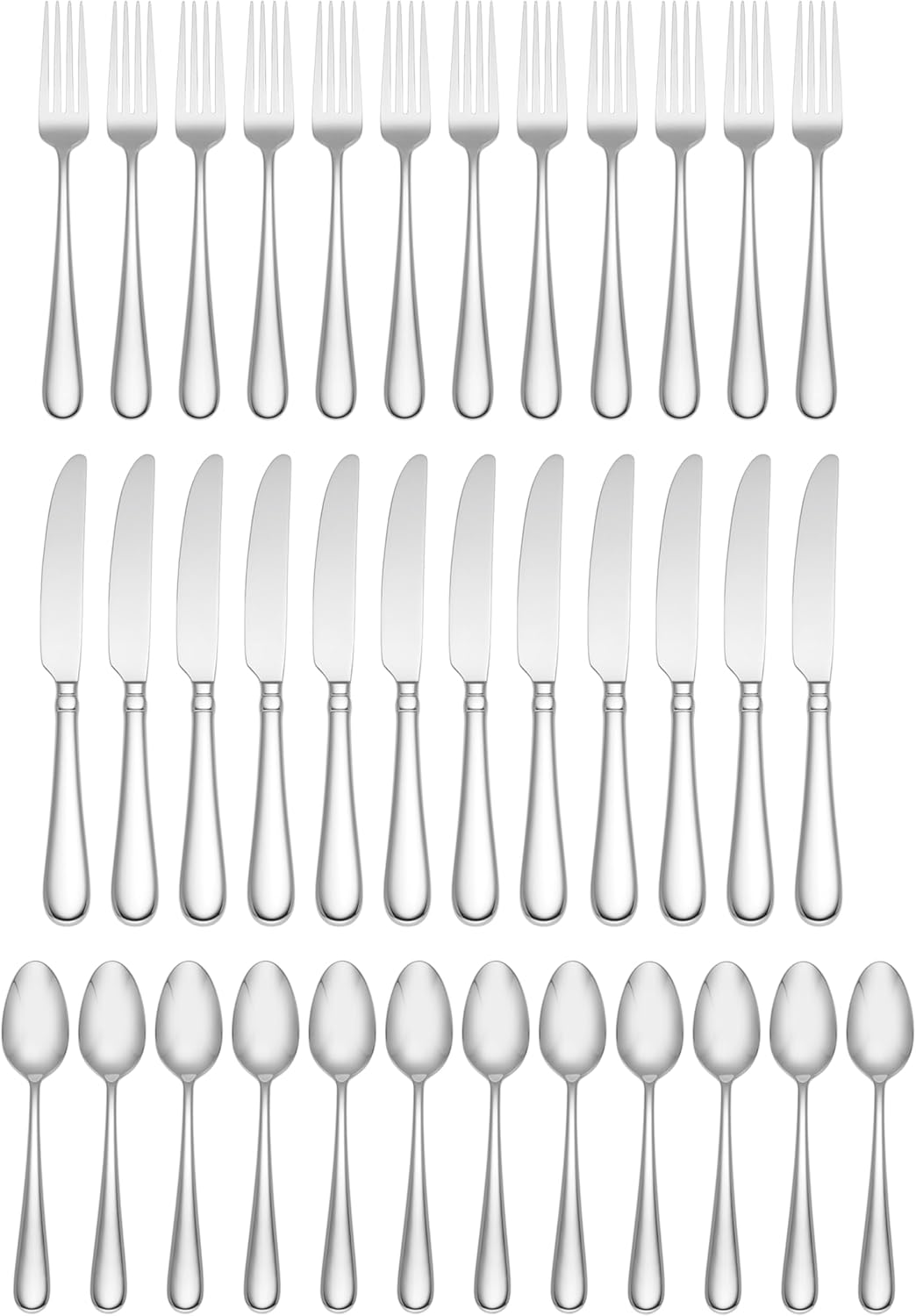 Lenox Silverware Set, Studio 1414 Mirror 36 Piece Flatware Set, Service For 12, 18/10 Stainless Steel, Dishwasher Safe, Flatware Cutlery Sets, Utensils, Knives Spoons and Forks (Silver, 36 Pieces)