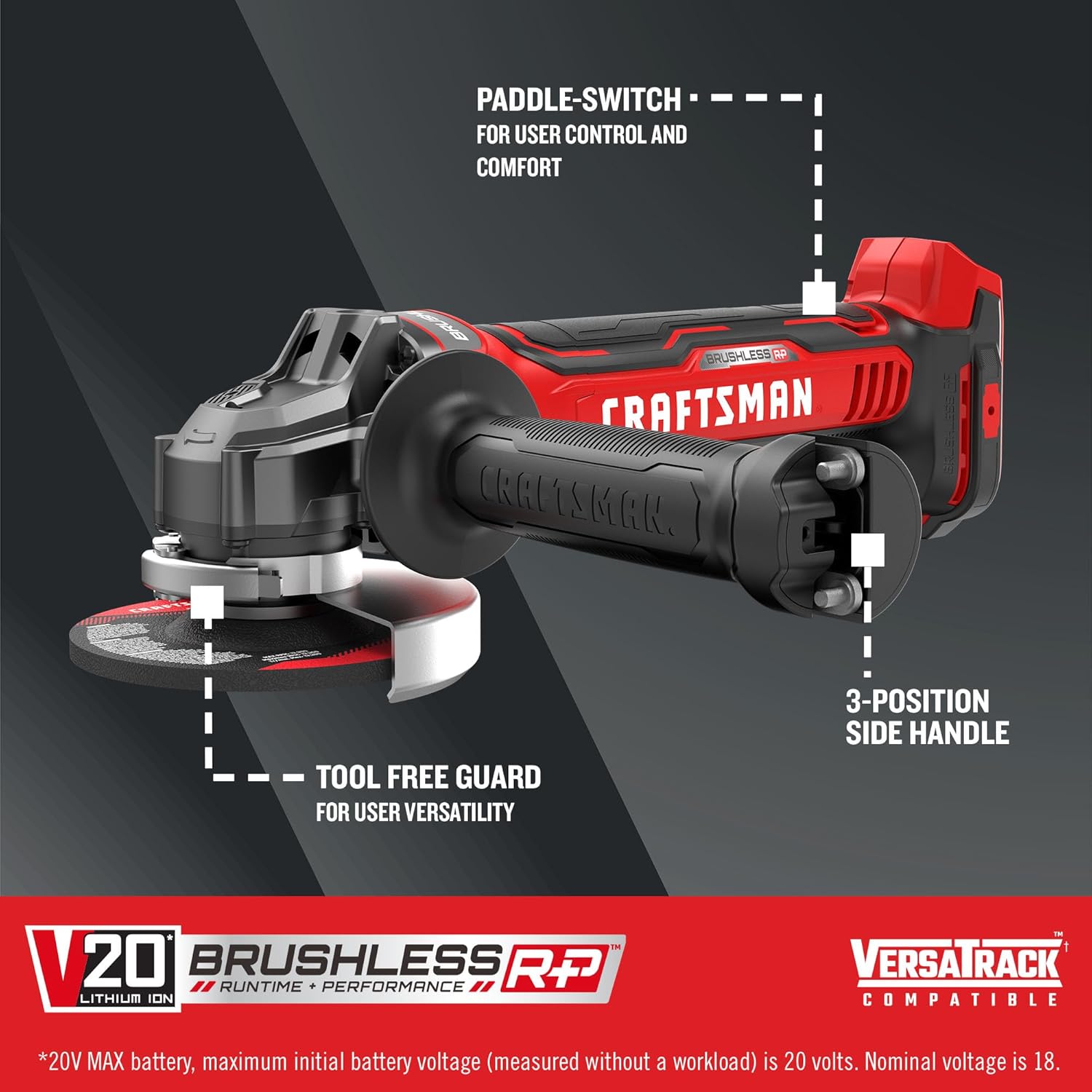 CRAFTSMAN V20 Cordless Angle Grinder, 4-1/2 inch, Bare Tool Only (CMCG451B)
