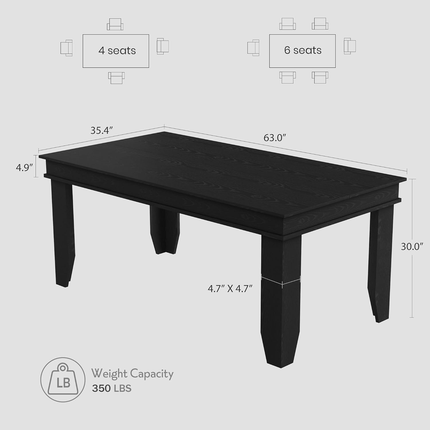 GarveeHome Farmhouse Dining Table for 6-8 People, 71 in Long Kitchen Tables with Wooden Sturdy Frame, 6 ft Large Rectangular Dinner Table for Dining Room, Kitchen, Black, 63