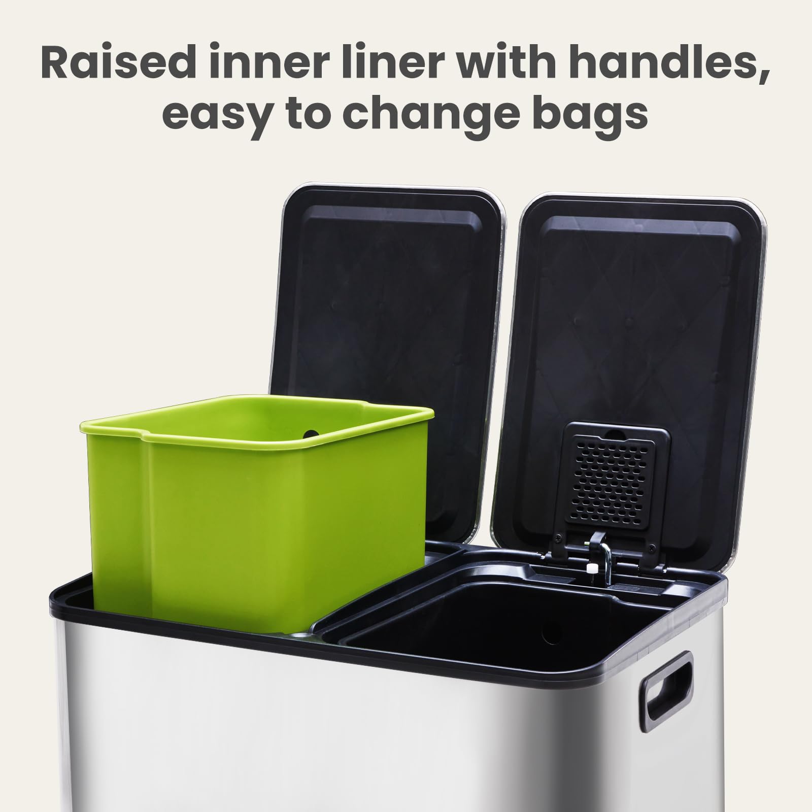 DUMOS Stainless Steel Kitchen Trash Can with Dual Buckets