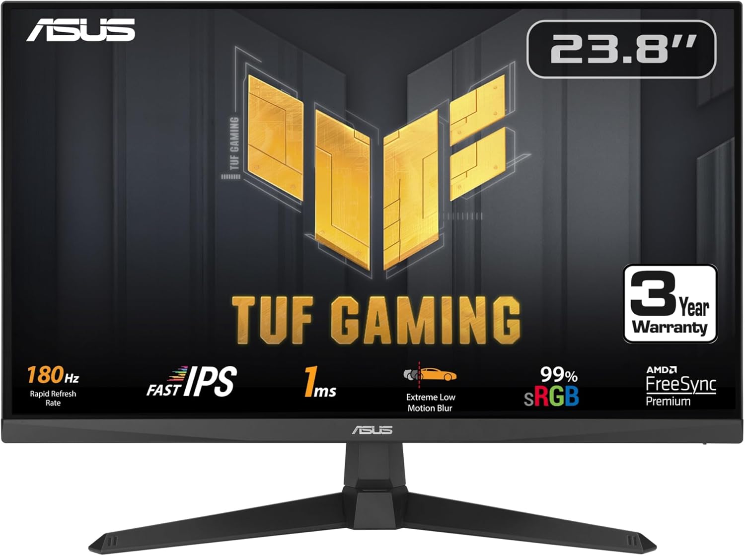 ASUS TUF Gaming 24” (23.8 inch viewable) 1080P Monitor (VG249Q3A) - Full HD, 180Hz, 1ms, Fast IPS, Extreme Low Motion Blur, FreeSync Premium, Speakers, DisplayPort, HDMI, Variable Overdrive, 99% sRGB