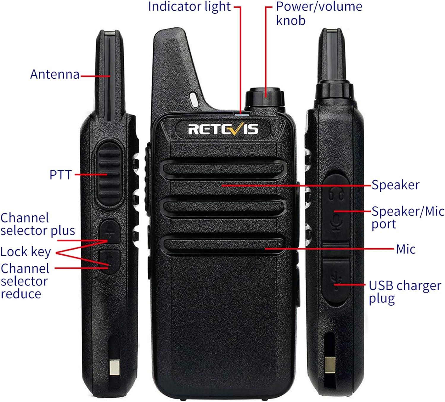 Talkies Mini, Rechargeable Two Way Radio Long Range, 2 Way Radio Small, Portable VOX, for Business Commercial Work School Church Restaurant (20 Pack,Black)