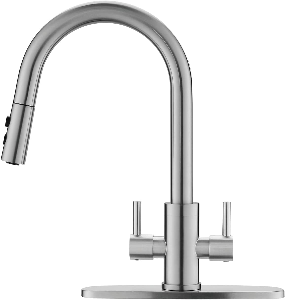 Kitchen Faucet, Two Handles Sink Faucet with Sprayer, Stainless Steel, Brushed Nickel, PB1045