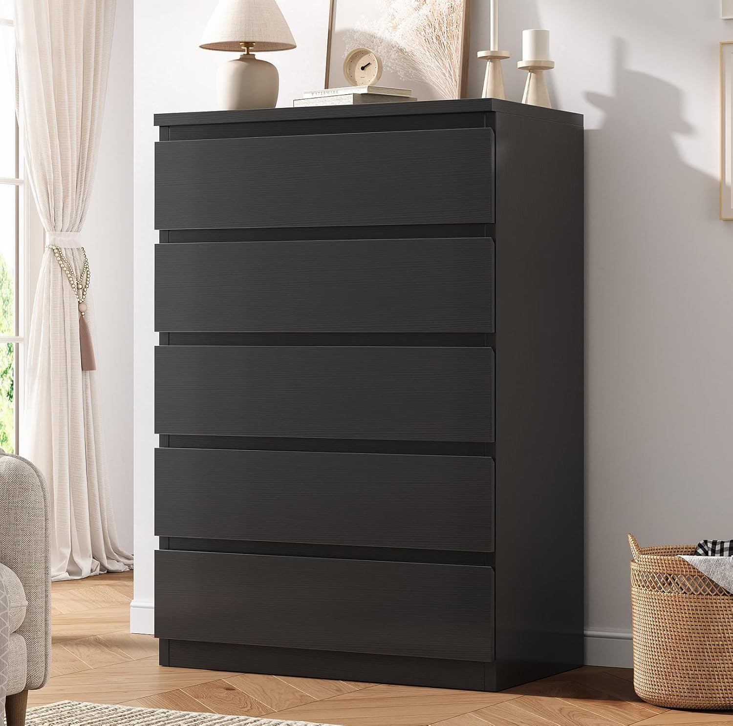 Black 5 Drawer Dresser for Bedroom, 15