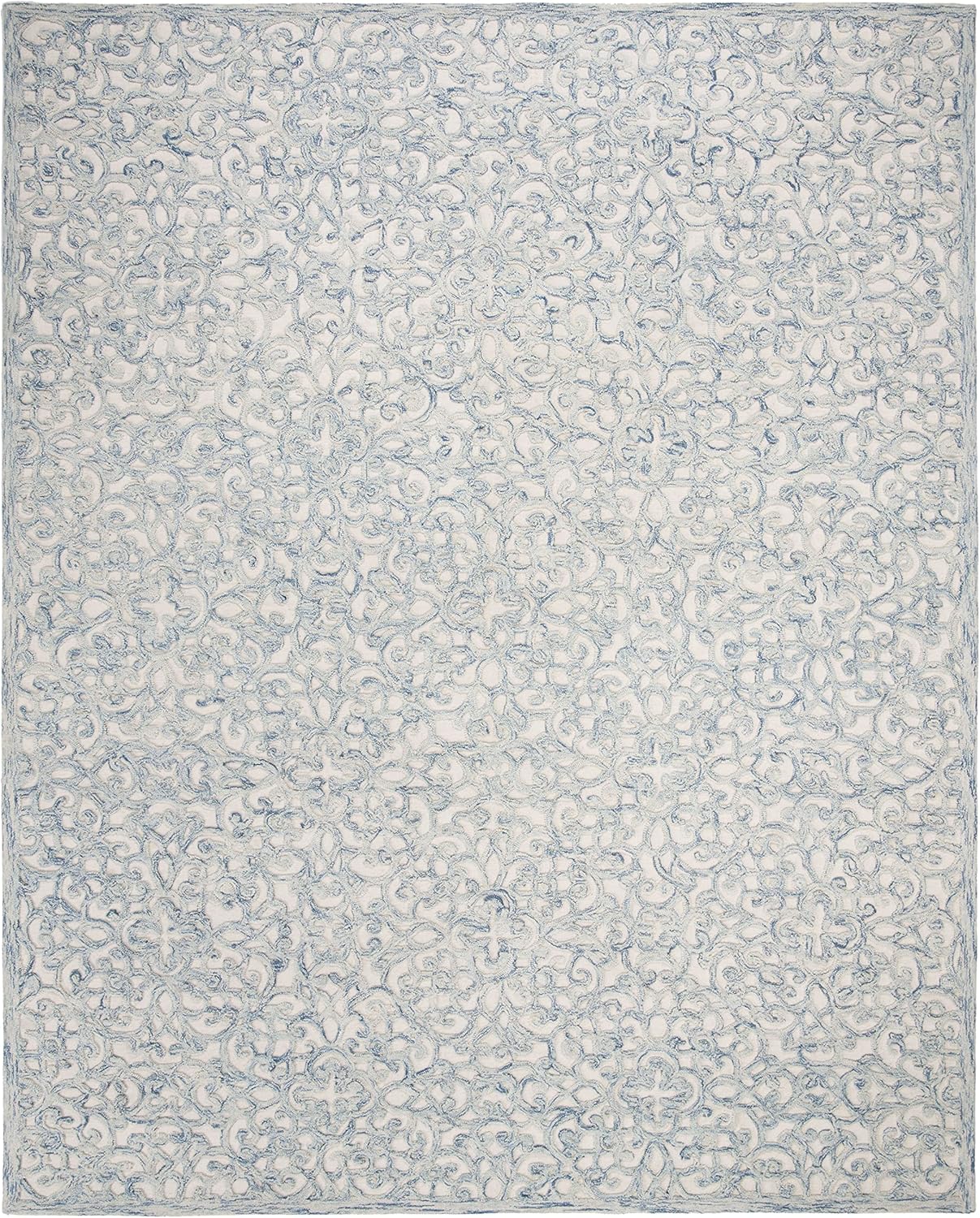 SAFAVIEH Trace Collection Area Rug - 9' x 12', Blue & Ivory, Handmade Wool, Ideal for High Traffic Areas in Living Room, Bedroom (TRC103B)