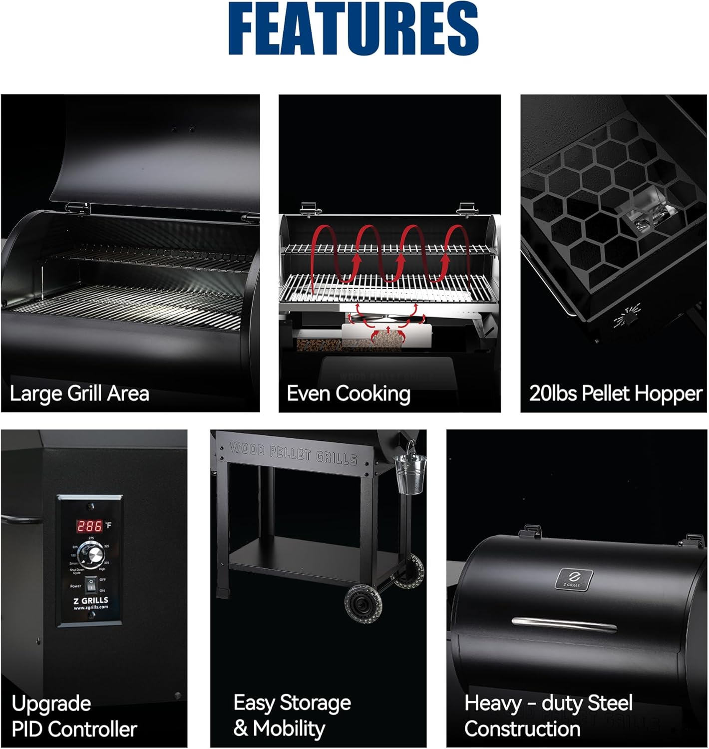 Z GRILLS Pellet Smoker Grill with PID Control, Rain Cover, 700 sq. in Cooking Area for Outdoor BBQ, ZPG-7002B