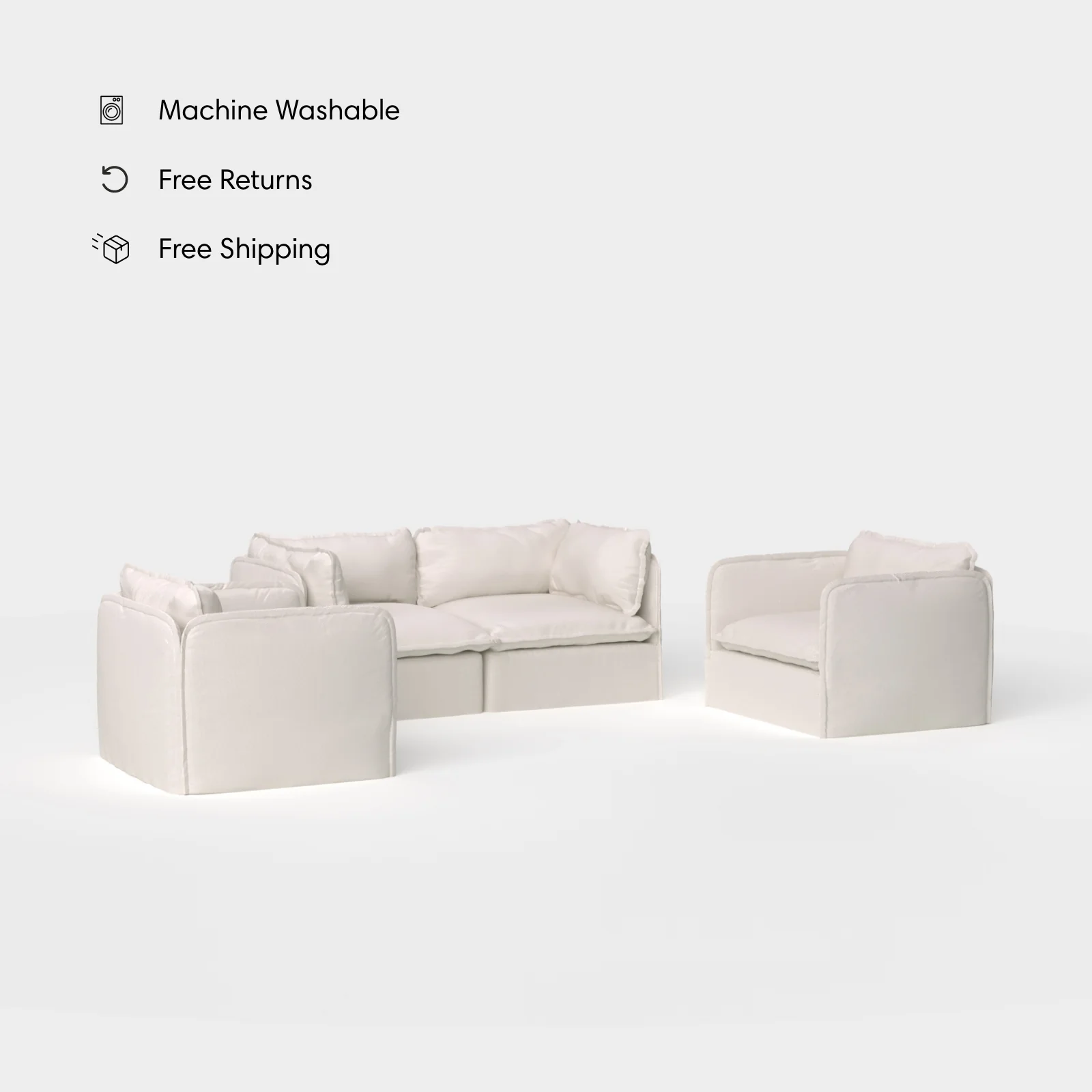 Modular Outdoor Washable 2-Seater Sofa + Armchair Set | Nano Slubweave in Chai