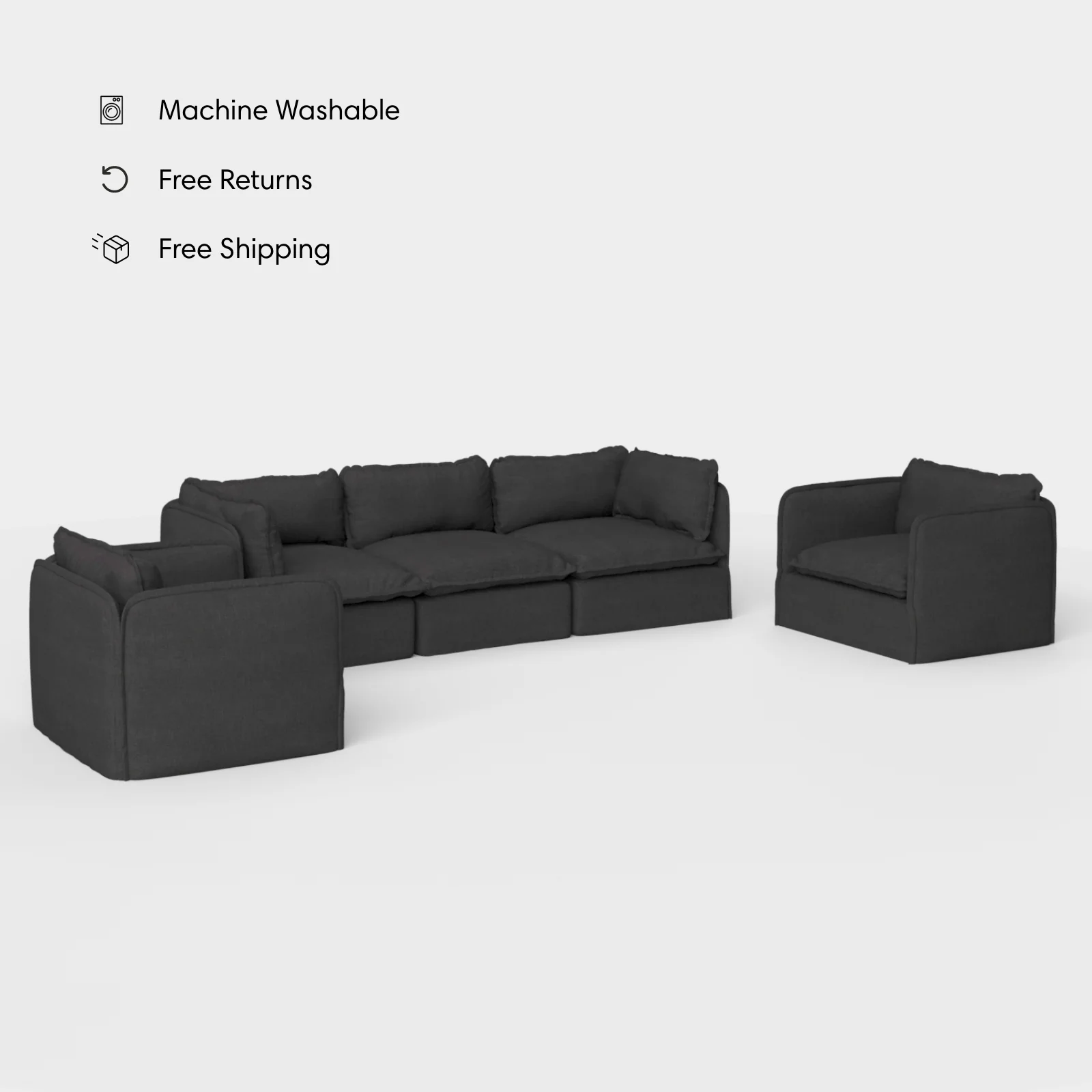 Modular Outdoor Washable 3-Seater Sofa + Armchair Set | Classic Canvas in Charcoal
