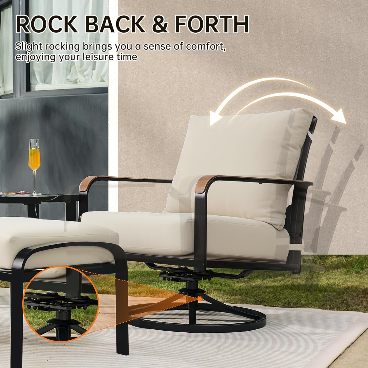 NATURAL EXPRESSIONS Patio Furniture Set,Outdoor Patio Chairs with 2 Swivel Glider Rocking Chairs,5 Piece Outdoor Conversation Set with Ottomans,All Weather Sturdy Frame,6