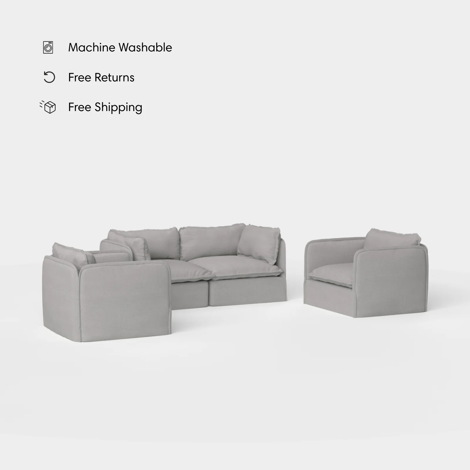 Modular Outdoor Washable 2-Seater Sofa + Armchair Set | Classic Canvas in Stone Gray