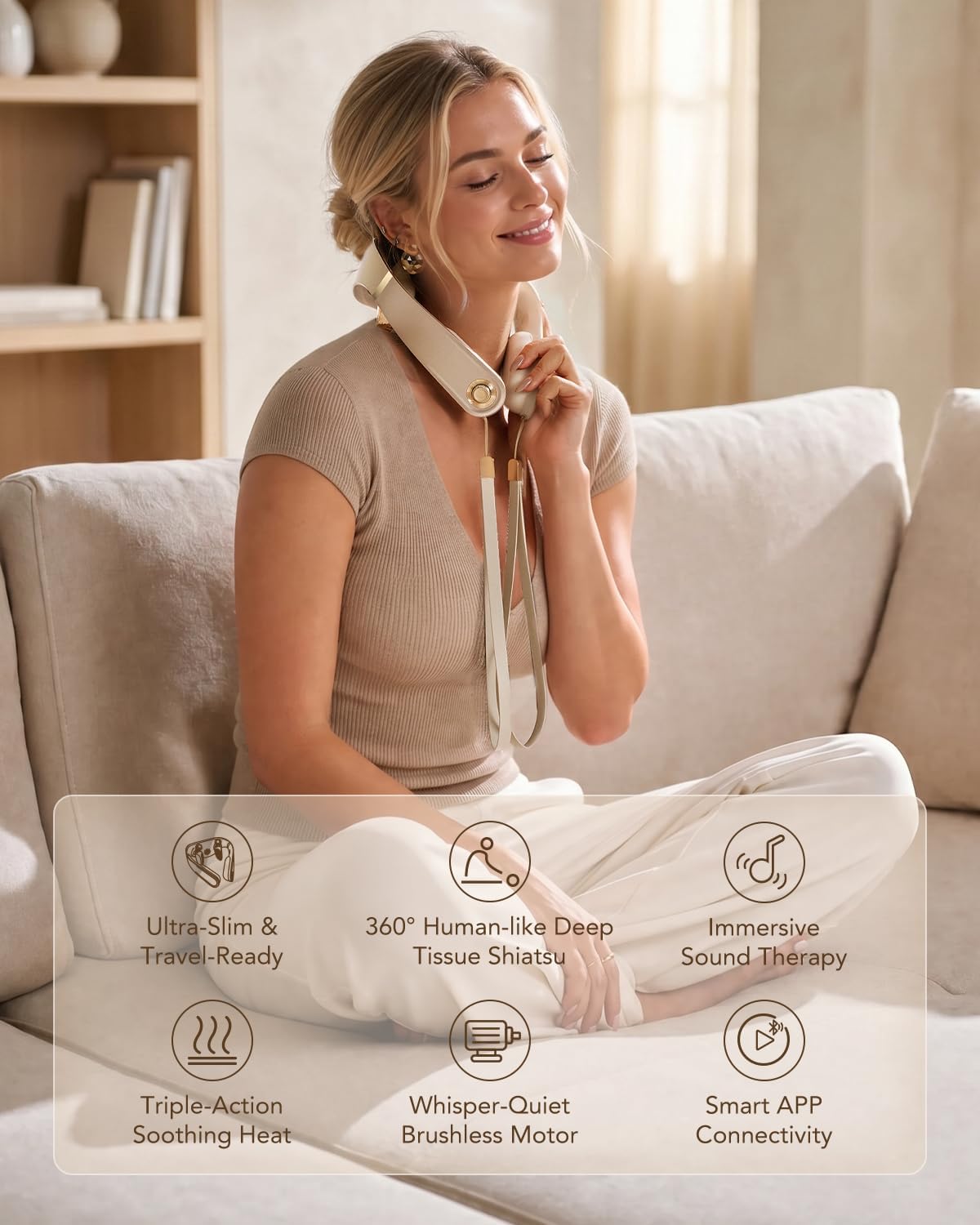 SKG Neck and Shoulder Massager with Heat and Music, Portable Cordless Deep Kneading Massager, Hands-Free Physical Massage for Home Office Travel