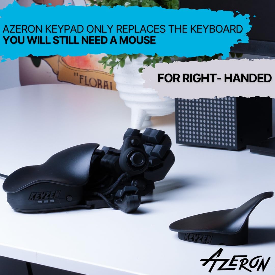 AZERON Keyzen – Keypad with 32 Fully Mappable Keys, 360° Hall-Effect Joystick, Macros, Adjustable Ergonomic Design, Cherry MX Switches, N-Key Rollover. (Black, Cherry MX Blue)