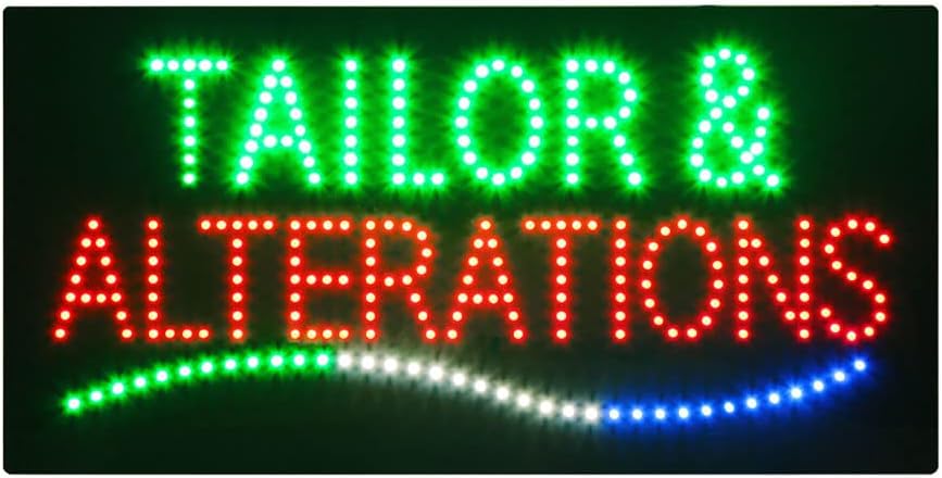 LED Tailor and Alterations Sign for Business, Super Bright LED Open Sign for Tailor, Electric Advertising Display Signboard for Cloth Alteration Service Business Shop Store Window Home Decor.