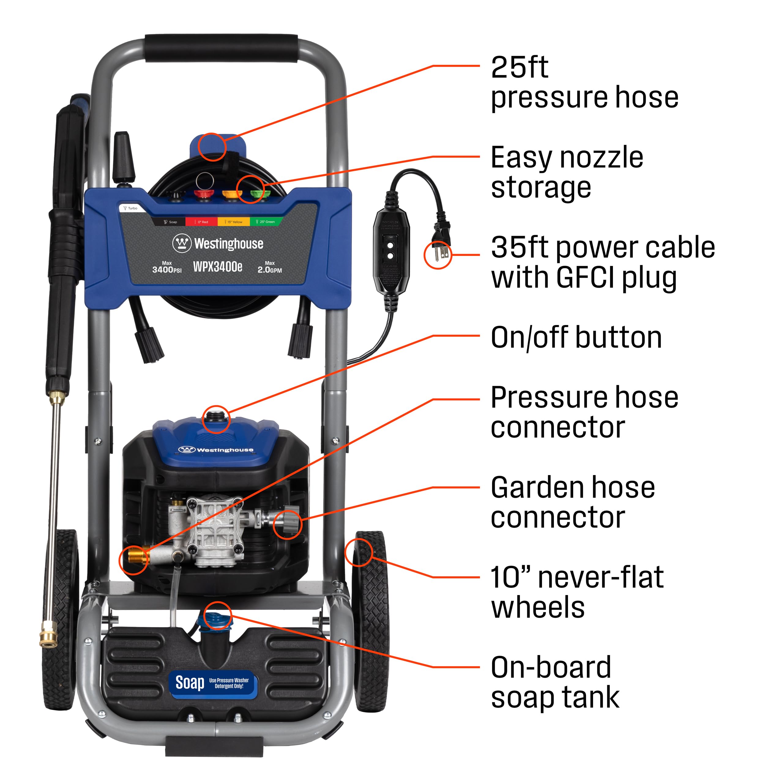 WESTINGHOUSE WPX3400e Electric Pressure Washer - 3400 PSI & 2.0 GPM
