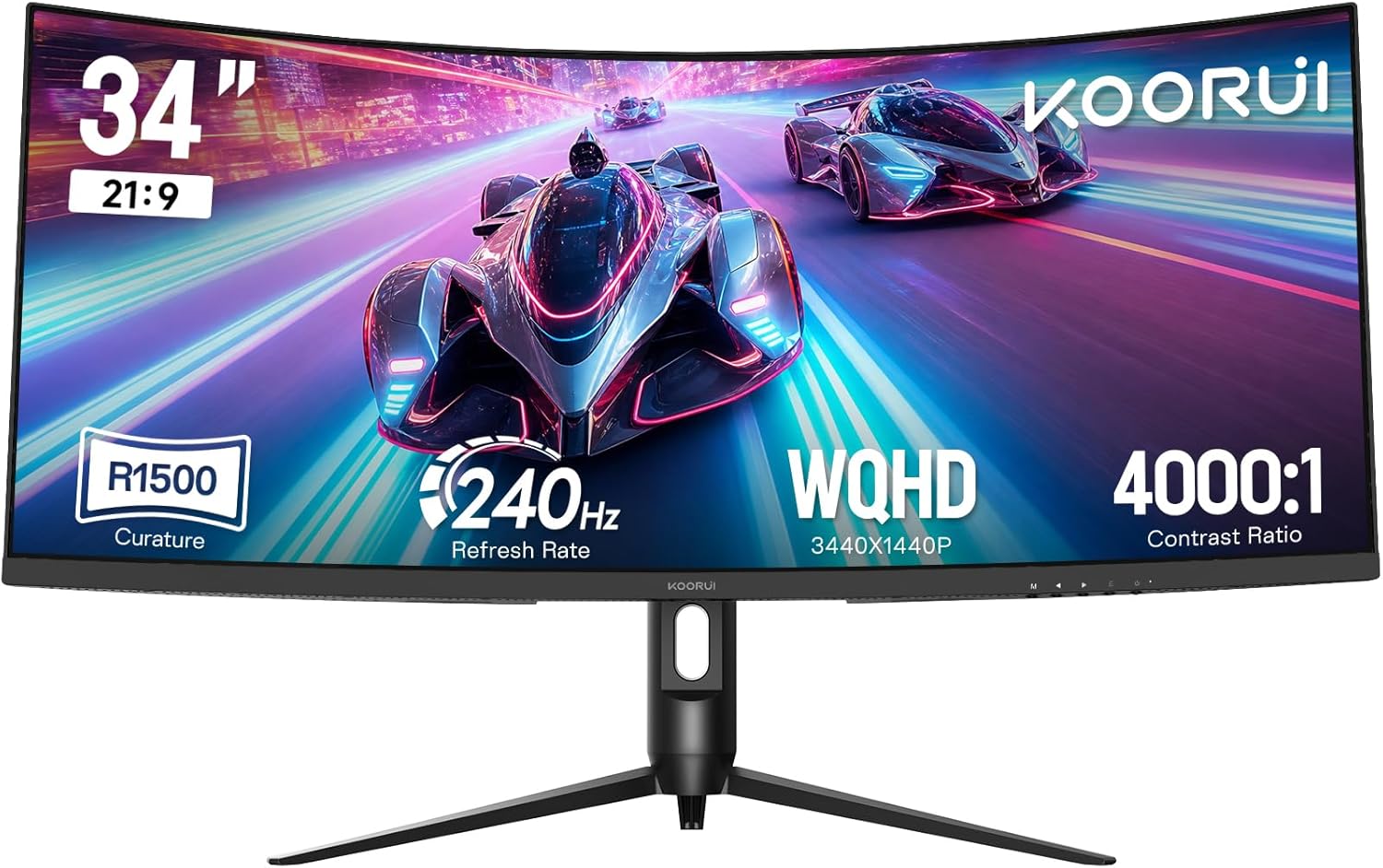 KOORUI 34 inch Ultrawide Curved Gaming Monitor 240Hz, PIP/PBP, 3440x1440P, 21:9 Display, 1500R Curvature. 1ms, Adaptive Sync, DP, HDMI, Vesa amoun,Support PS5,Computer Monitor G3441XC