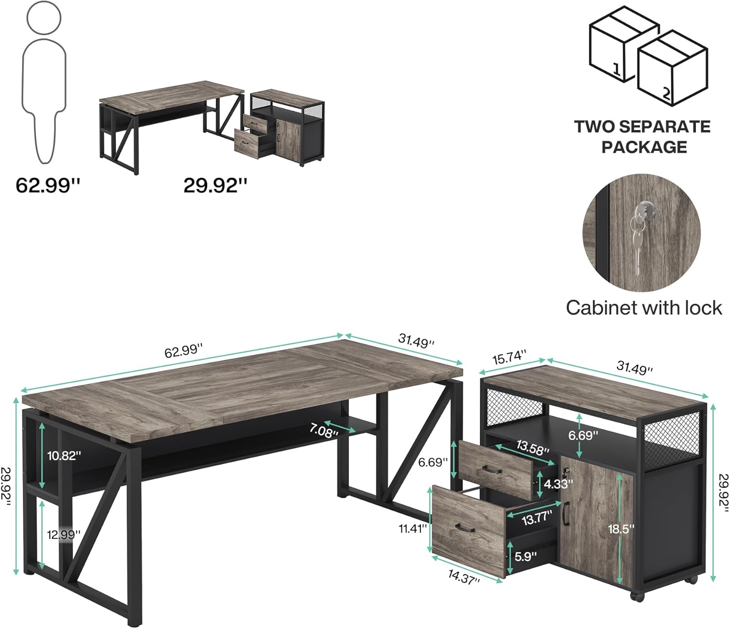 Tribesigns L Shaped Desk with Drawer Cabinet, 63