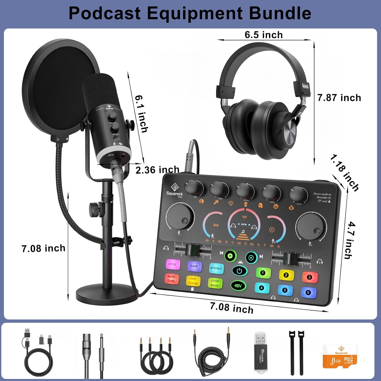 Podcast Equipment Bundle, Dynamic XLR/USB Gaming Microphone & Streaming Audio Mixer with RGB Lights, Perfect for Podcast, Recording, Video Vocal, PC