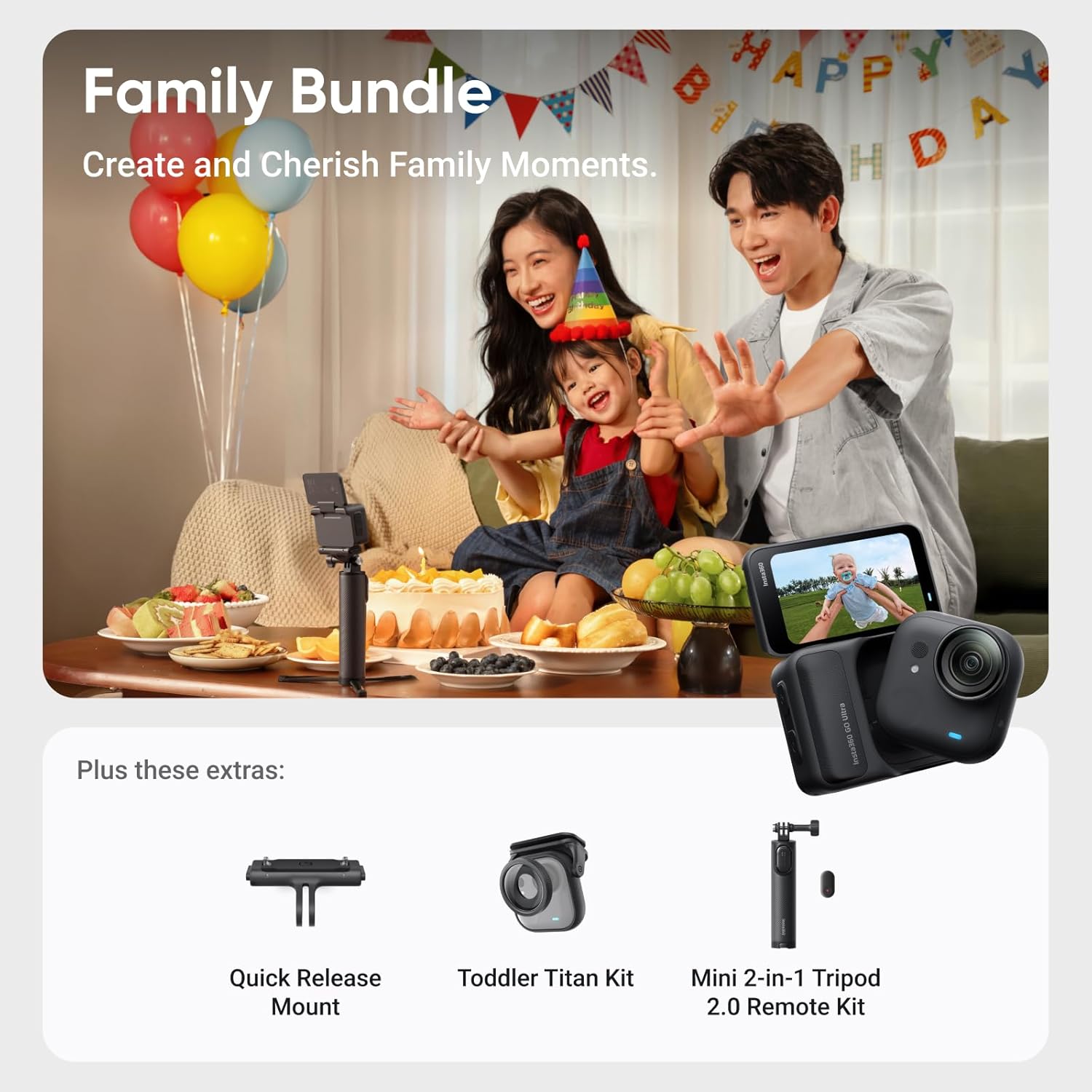 Insta360 GO Ultra Family Bundle - Small 4K Vlogging Camera, Hands-Free, POV Cam, 1/1.28
