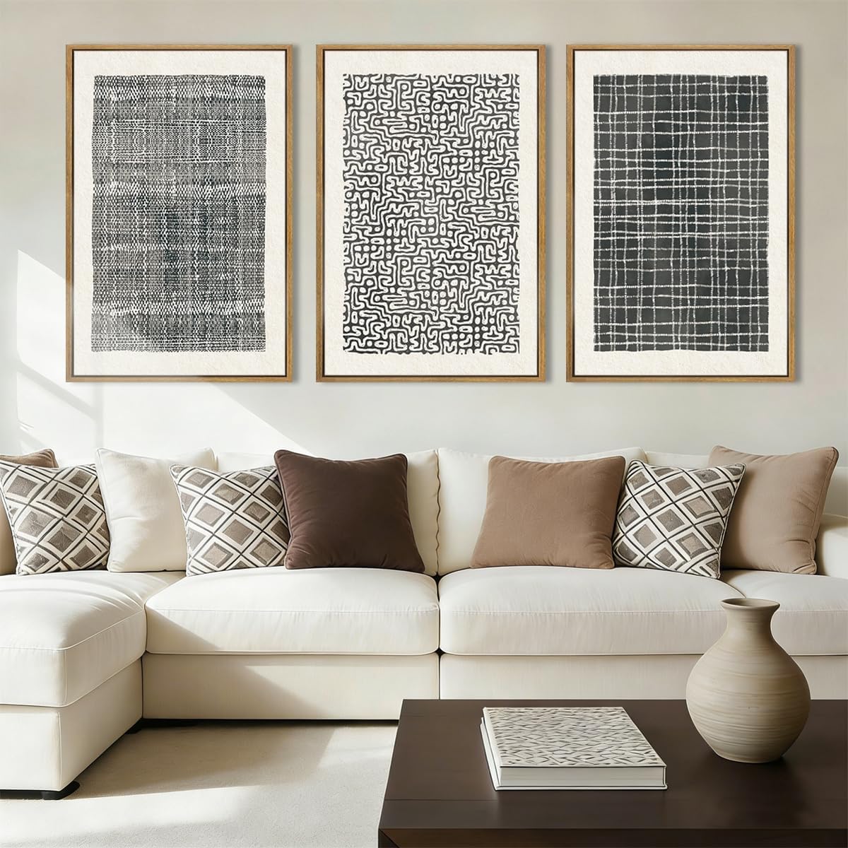 BINCUE Abstract Line Wall Art Set of 3 Modern Neutral Black Wall Decor Geometric Minimalist Artwork Framed Black Wall Pictures Abstract Black Wall Art Neutral Minimalist Artprints for Living Room Bedroom Office Bathroom 24