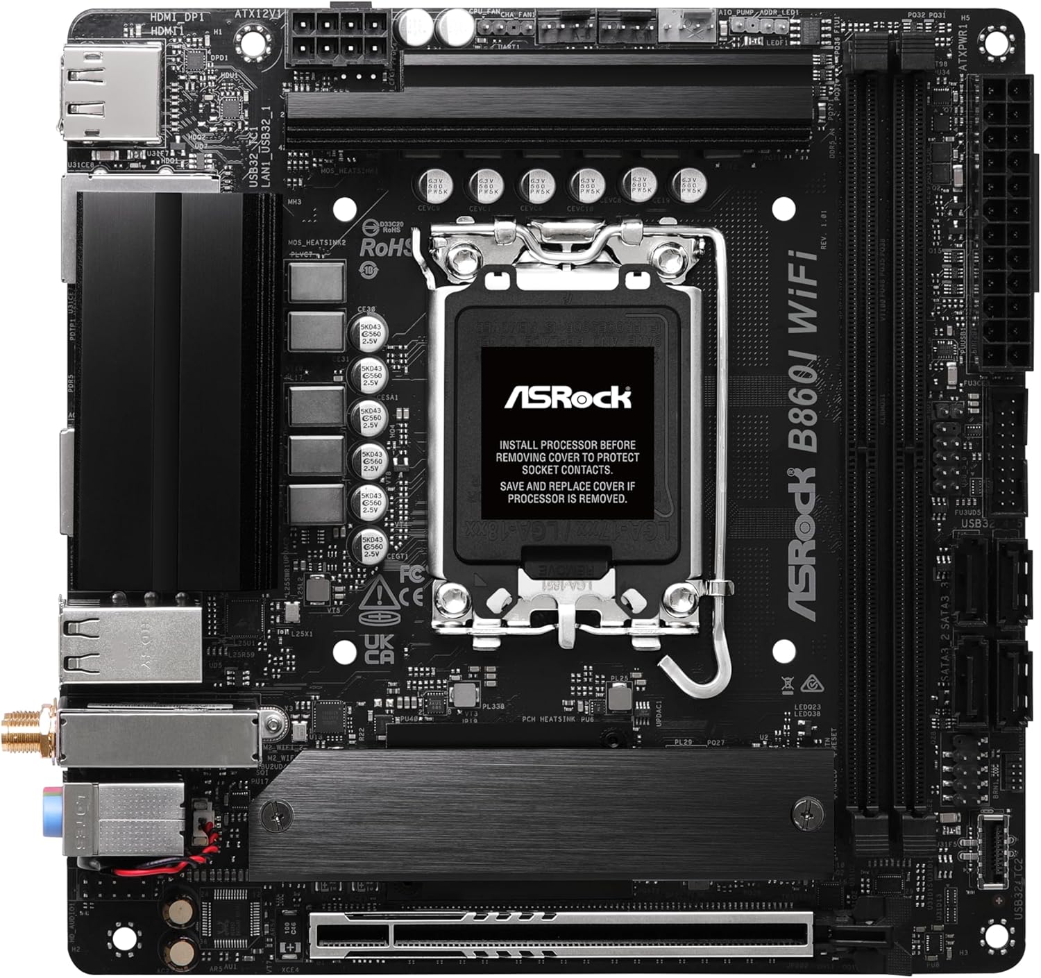 ASRock Intel Core Ultra B860 LGA1851 B860I WiFi 6E DDR5 8933 MHz 128GB M.2 Mini ITX Motherboard SATA3 6.0 Gb/s PCIe 5.0
