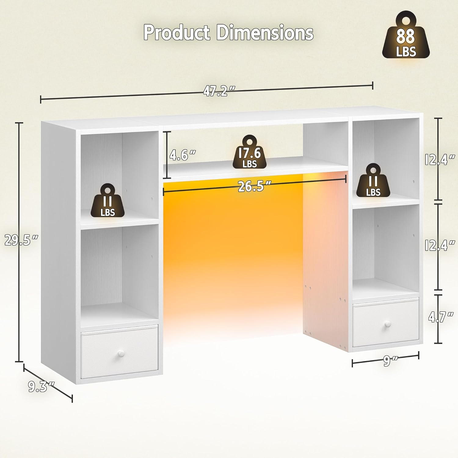 REIBII Desktop Bookshelf with LED Lights,47.2